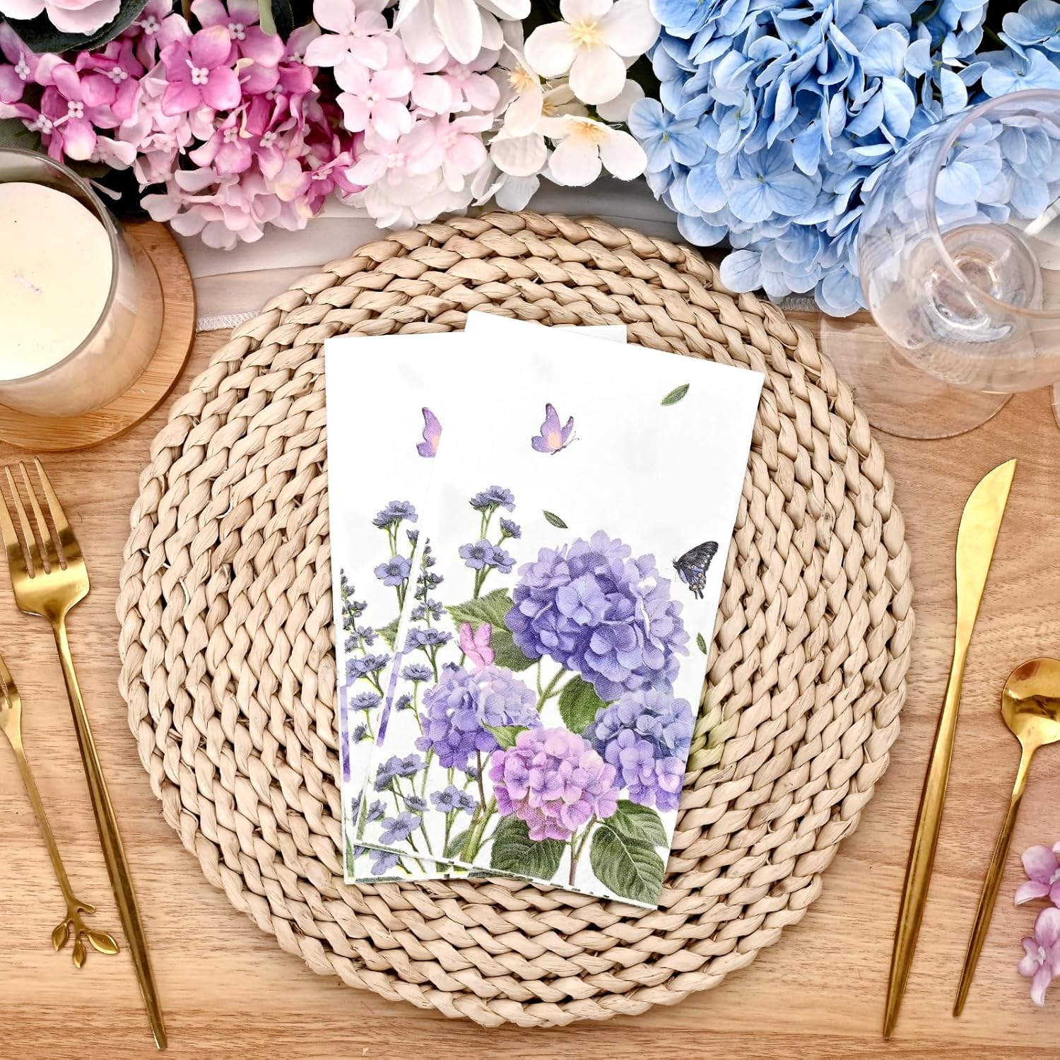 Homlouue 100PCS Floral Hydrangea Napkins