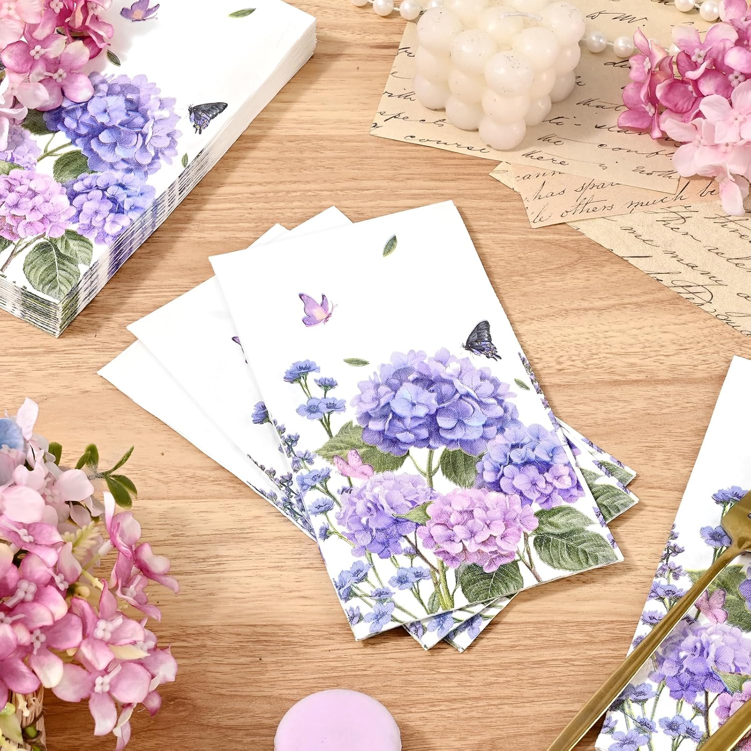 Homlouue 100PCS Floral Hydrangea Napkins