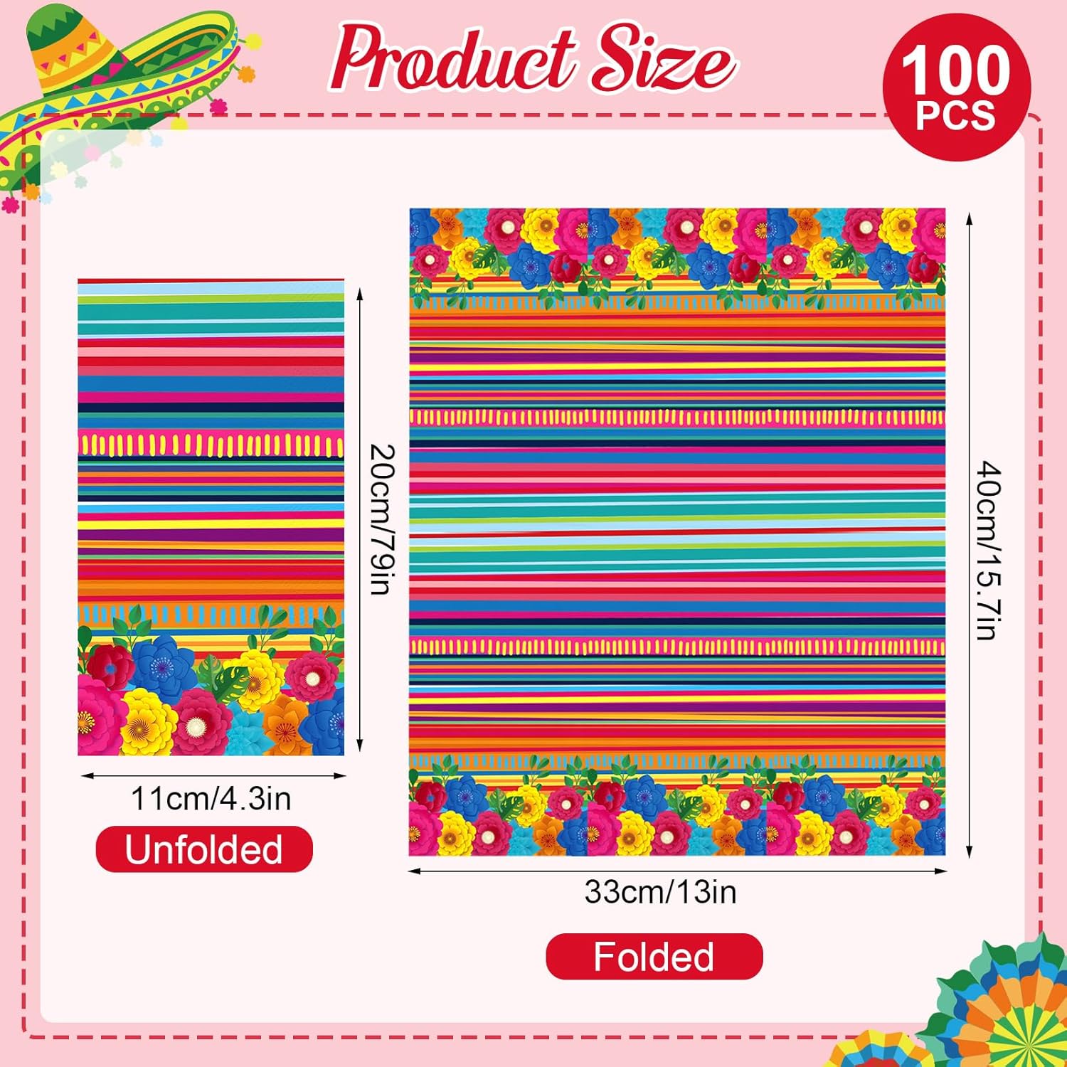 100PCS Mexican Fiesta Paper Napkins for Bathroom 3 Ply