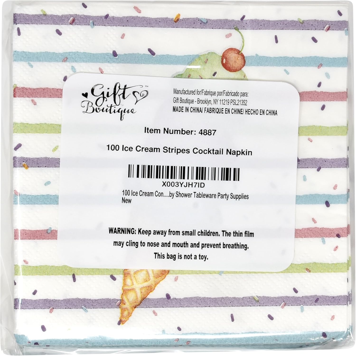 Gift Boutique Ice Cream Cone Napkins for Birthday Parties