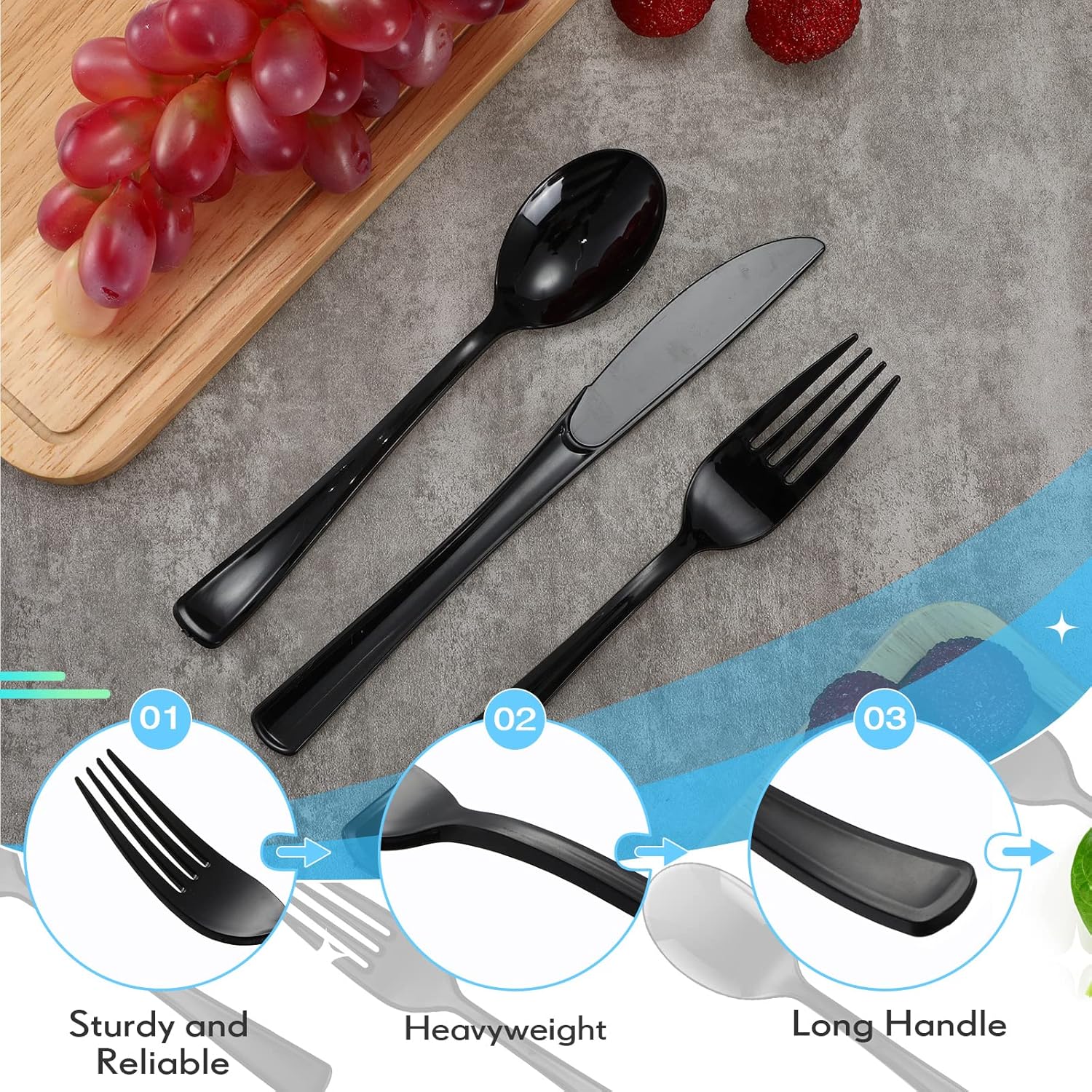 Minatee 150 Pieces Heavy Duty Plastic Cutlery Set