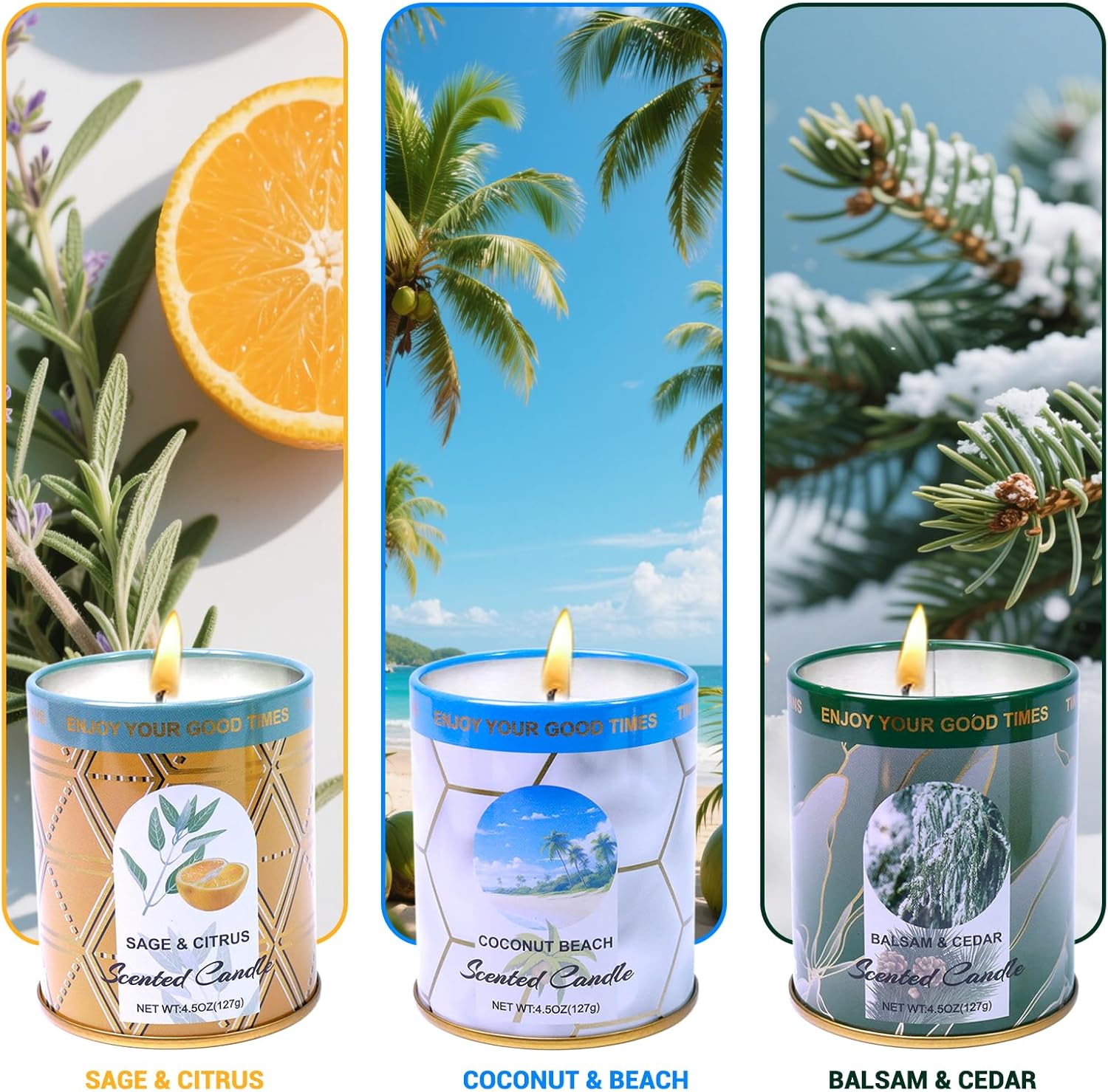 Sage Citrus Aromatherapy Candles 3-Pack for Relaxation and Sleep
