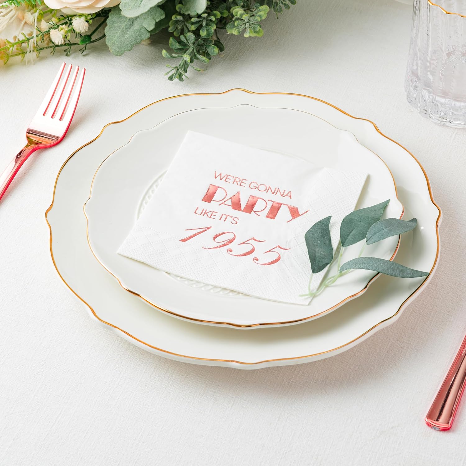 Crisky 70th Birthday Rose Gold Cocktail Napkins 50 Pcs 3-Ply