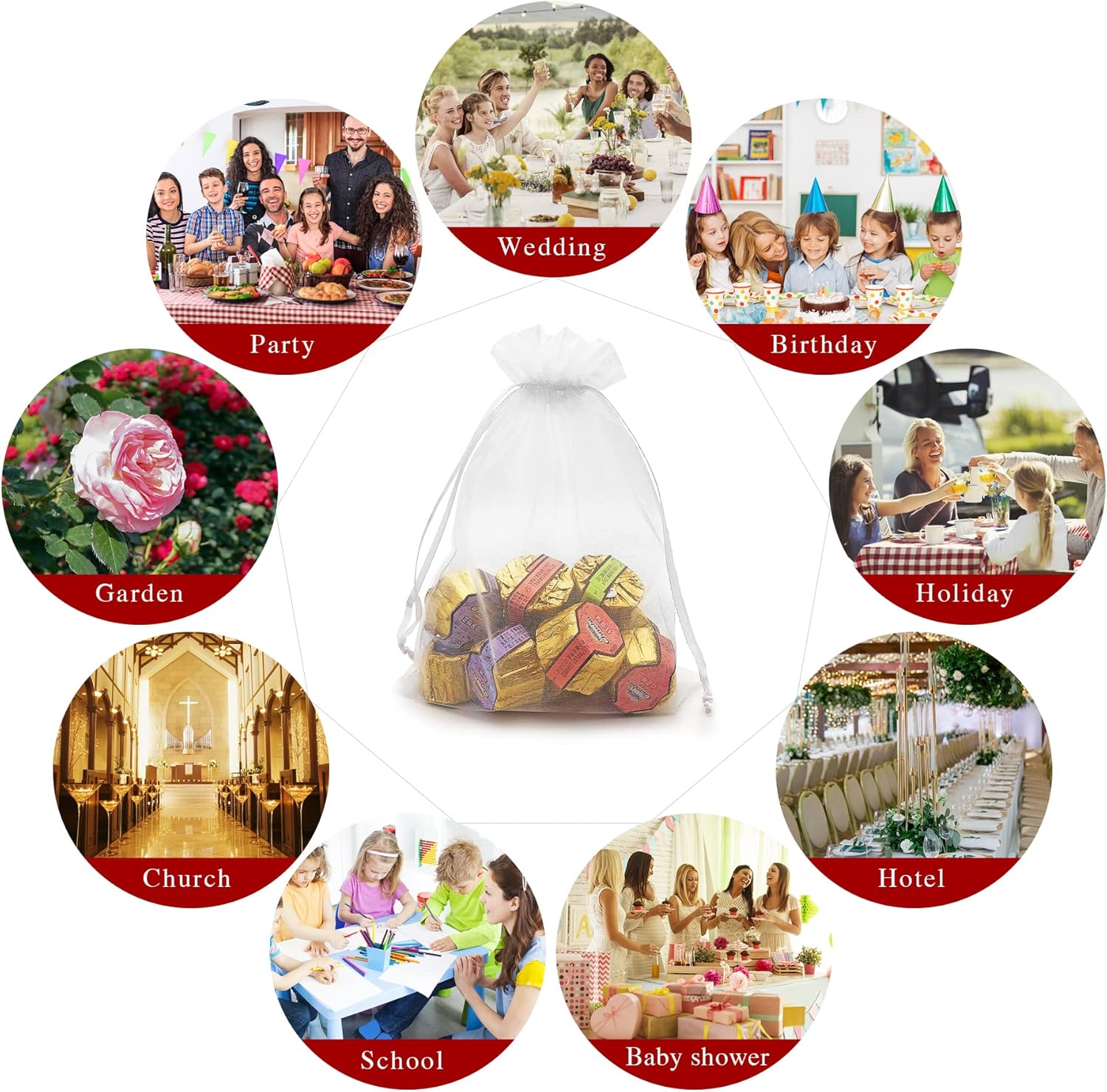 100PCS White Organza Drawstring Gift Bags 5x7 Inches