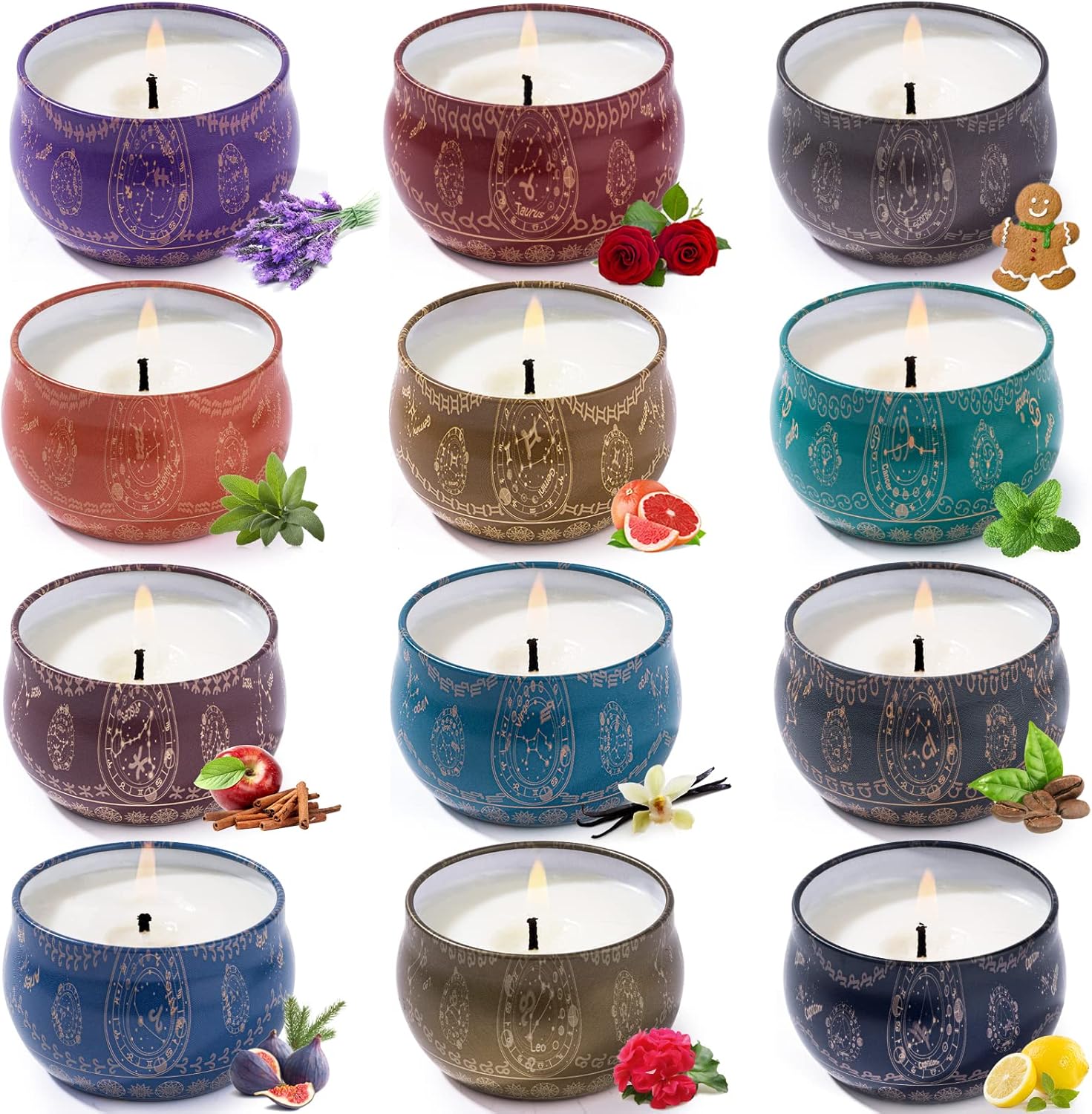 Scented Candles Gift Set for Women with 12 Constellations