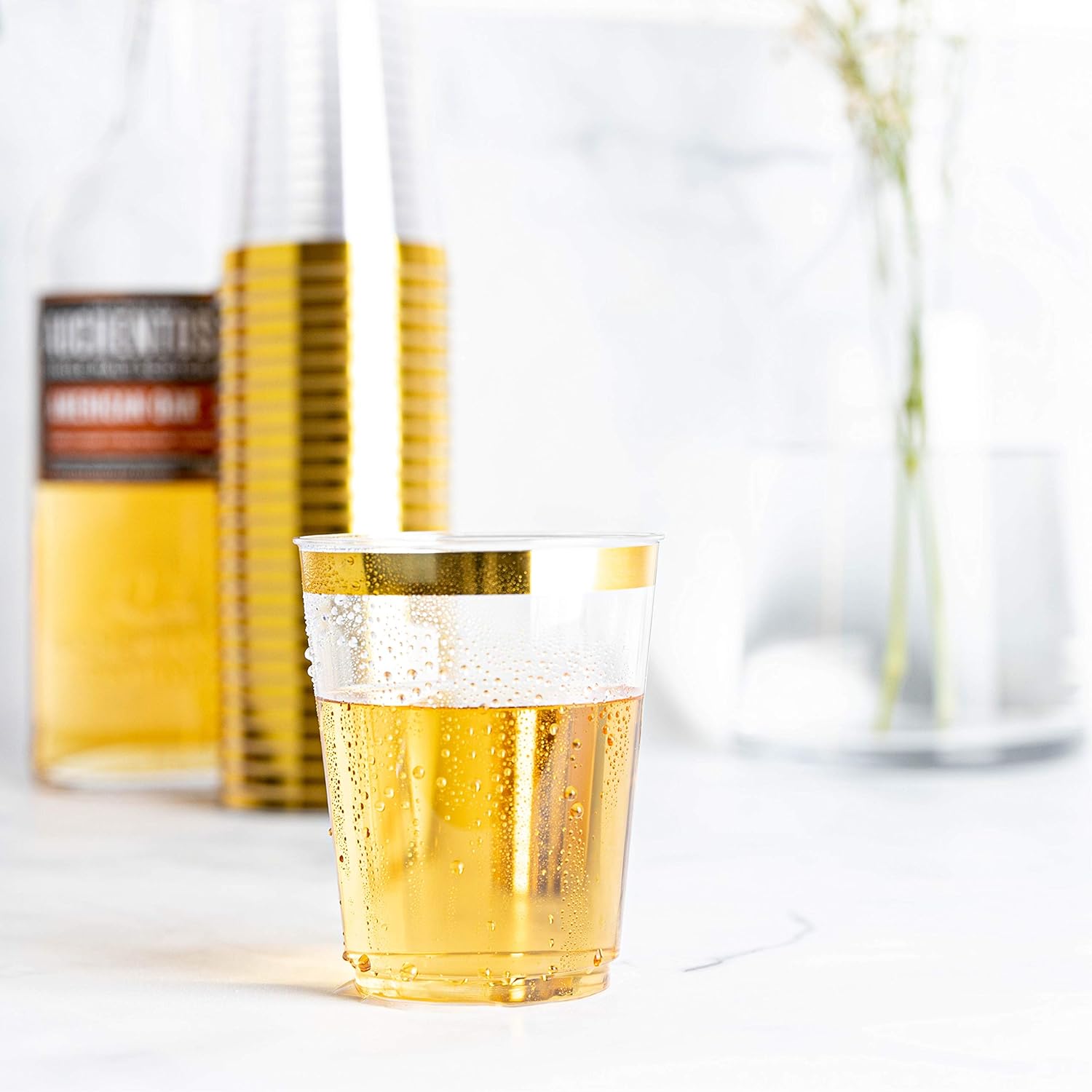 PLASTICPRO Disposable Plastic Tumblers 50 Pack Gold Rim