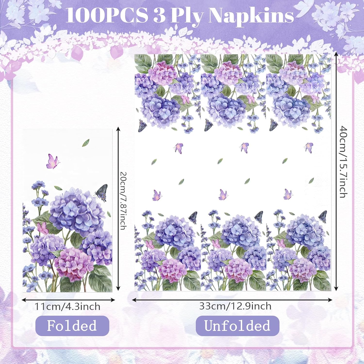 Homlouue 100PCS Floral Hydrangea Napkins