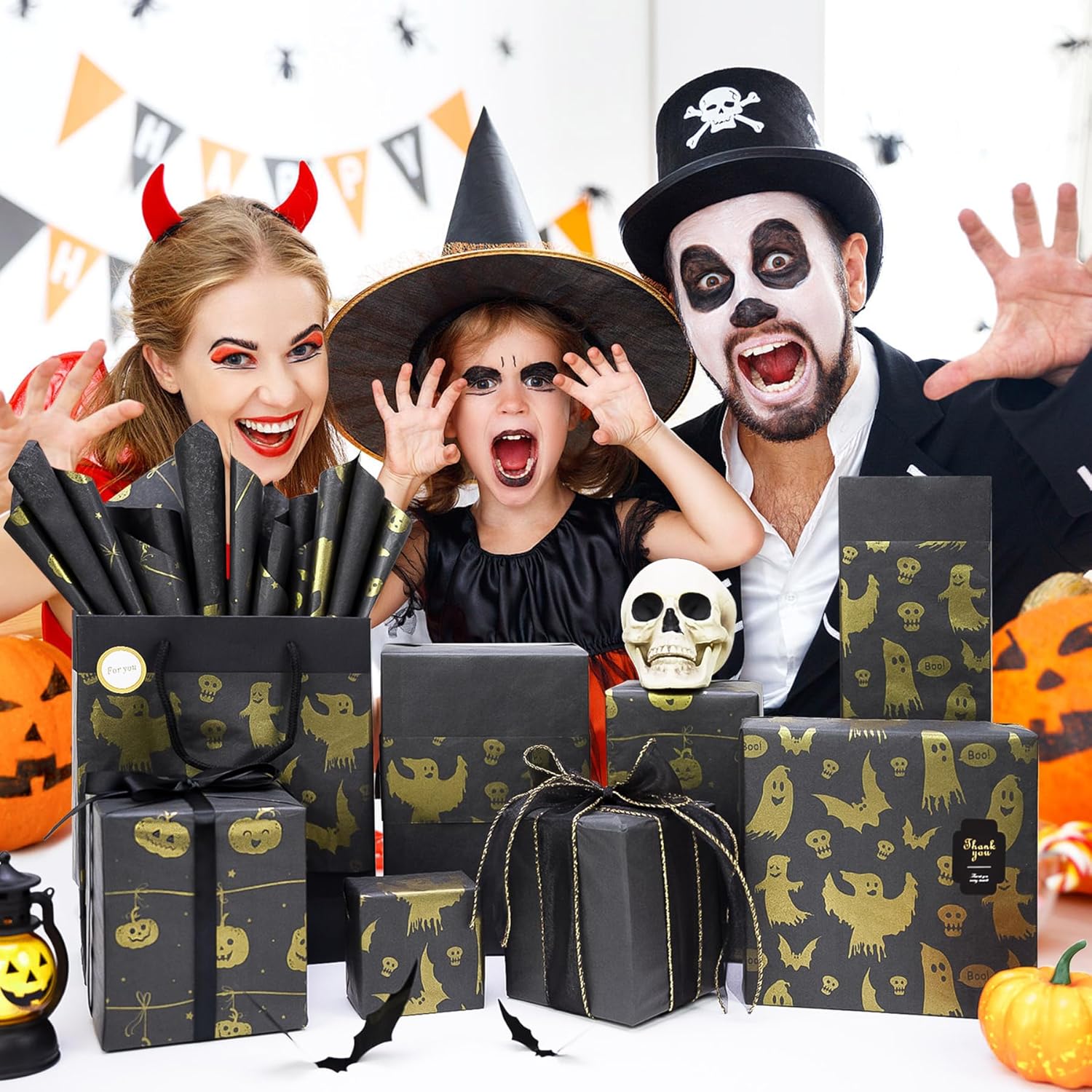 Larcenciel Halloween Tissue Paper 60 Sheets Metallic Ghost Pumpkin Gift Wrap
