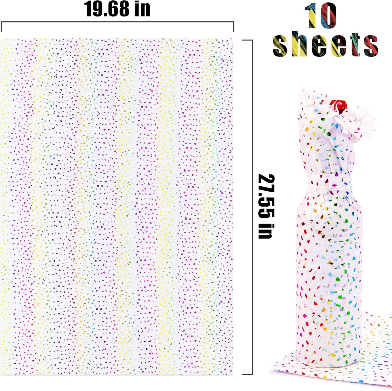 MR FIVE 10 Sheets 20x28 Rainbow Glitter Tissue Paper for Gift Wrapping