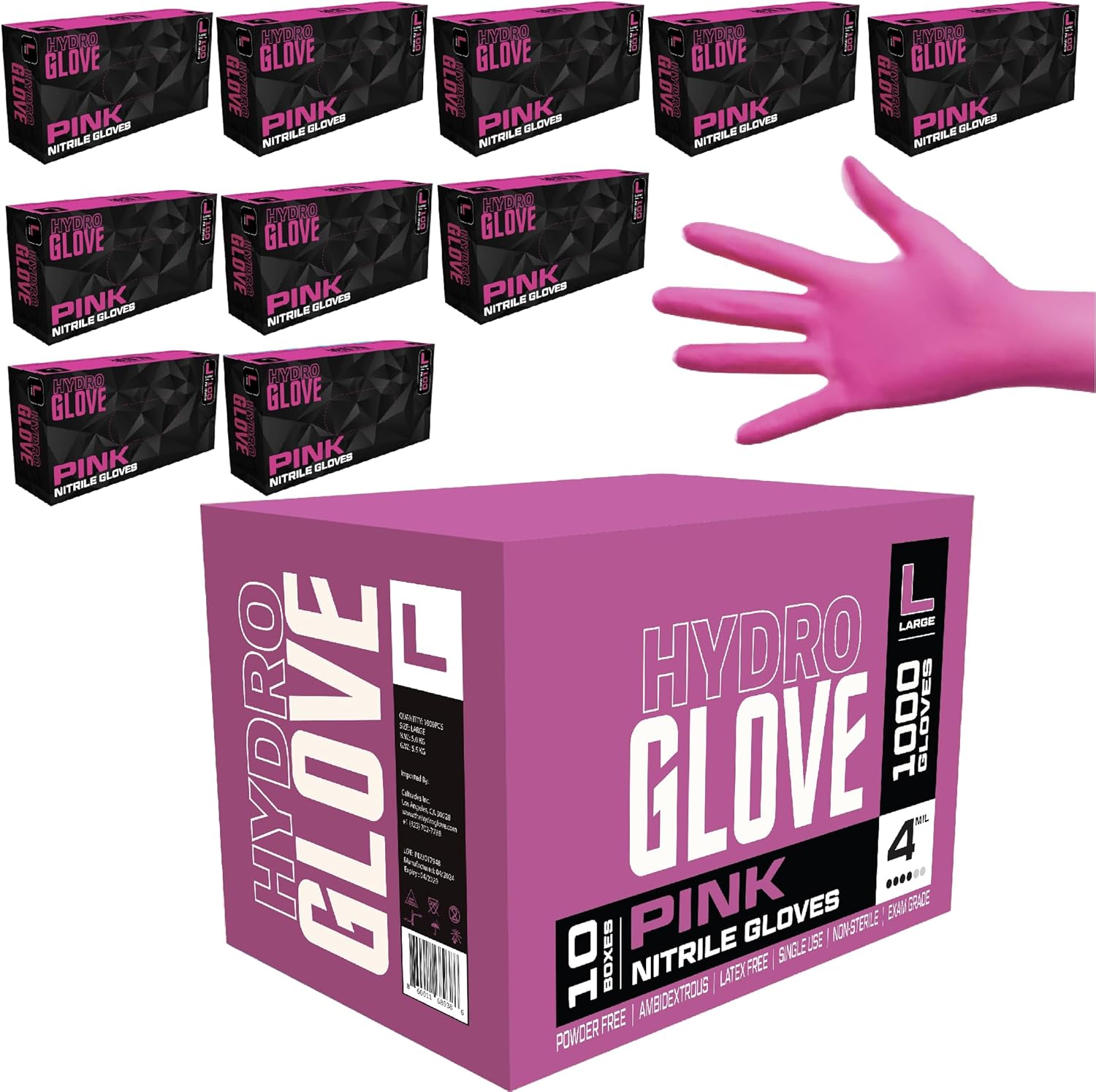 4 Mil Pink Nitrile Gloves Case of 1000 Heavy Duty