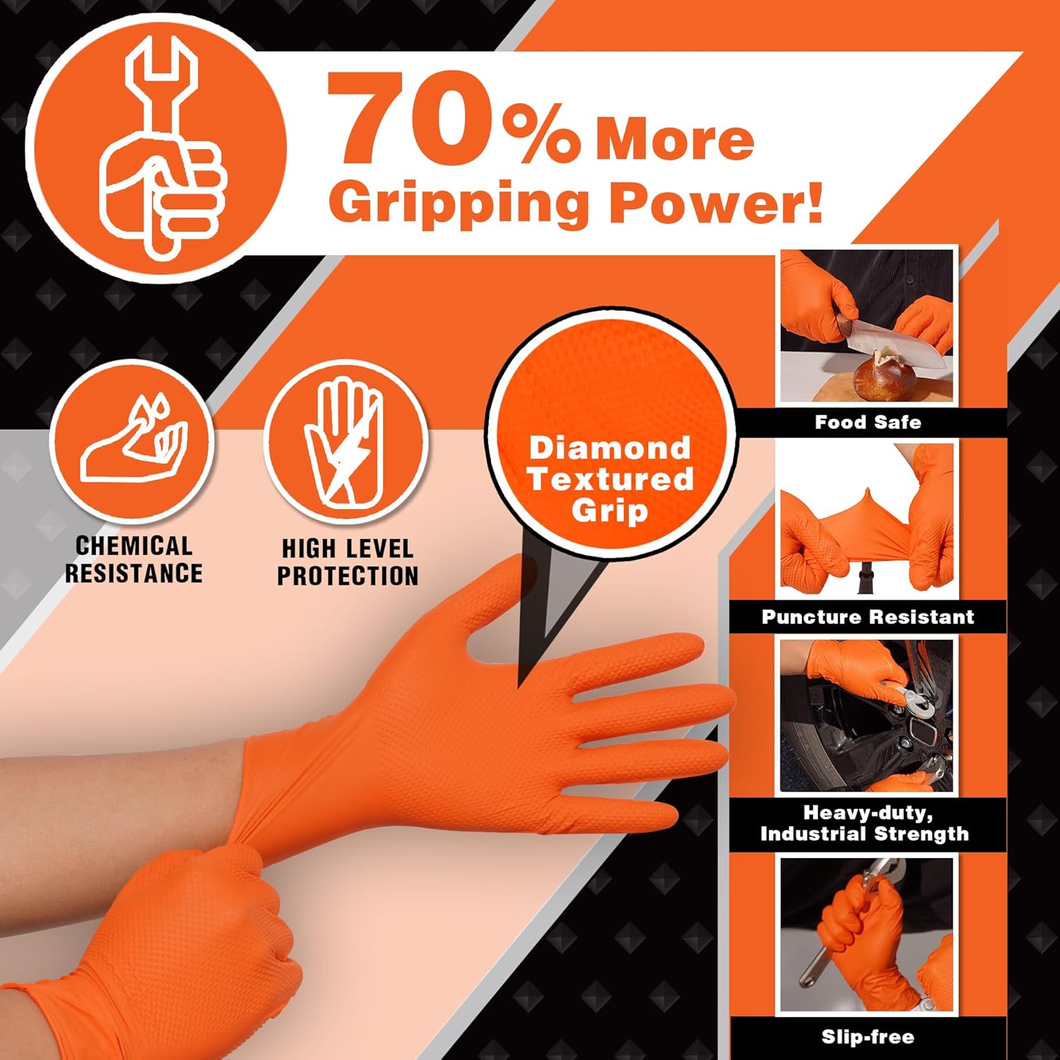 Industrial Nitrile Gloves 8 Mil Heavy Duty Orange