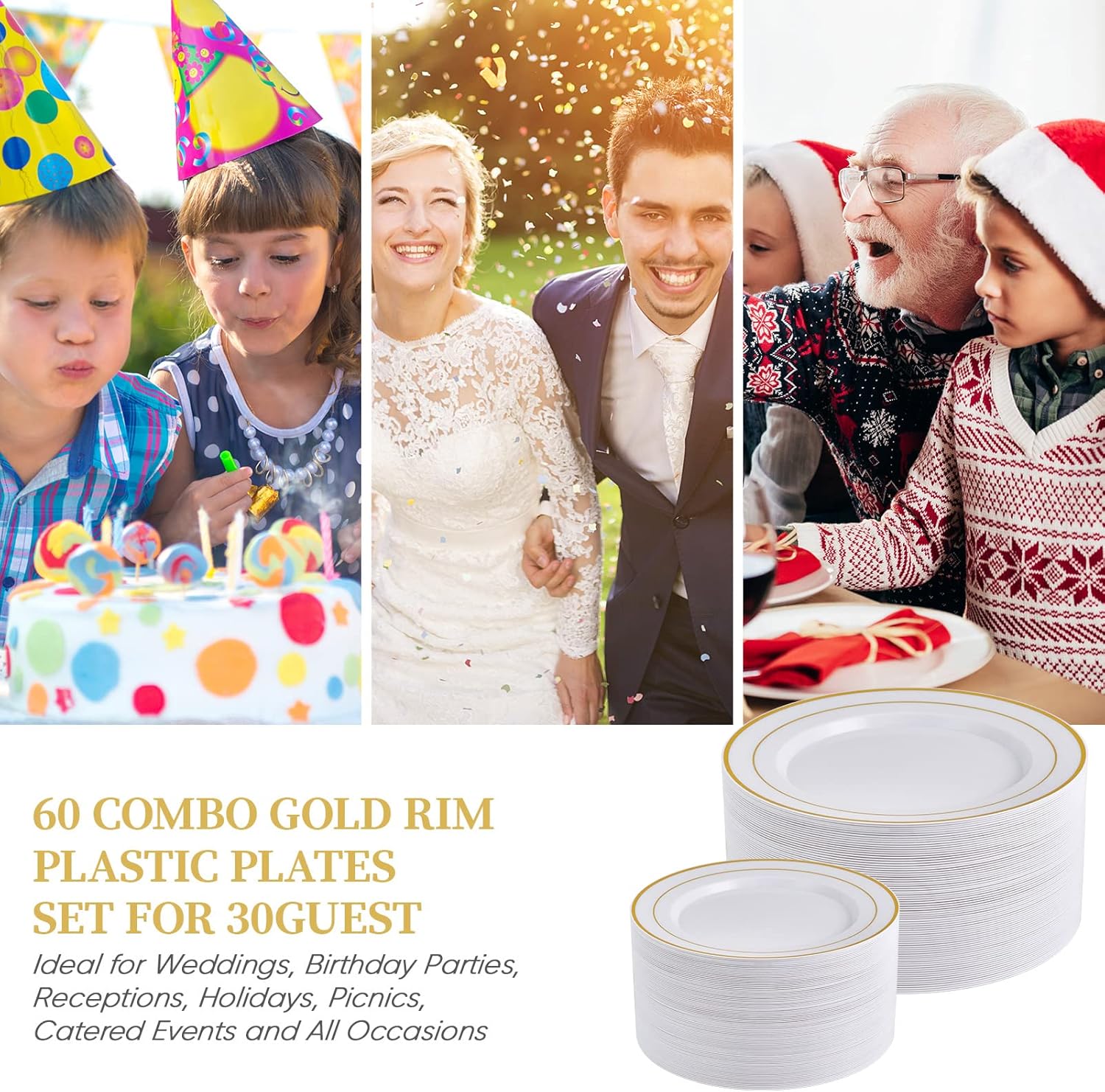 FOCUSLINE Gold Plastic Plates Set of 60