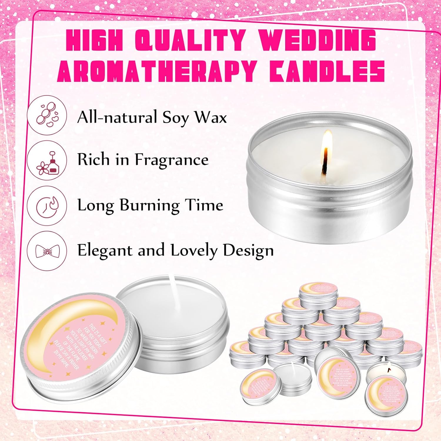 MTLEE 50 Pcs Pink Moon Baby Shower Candles