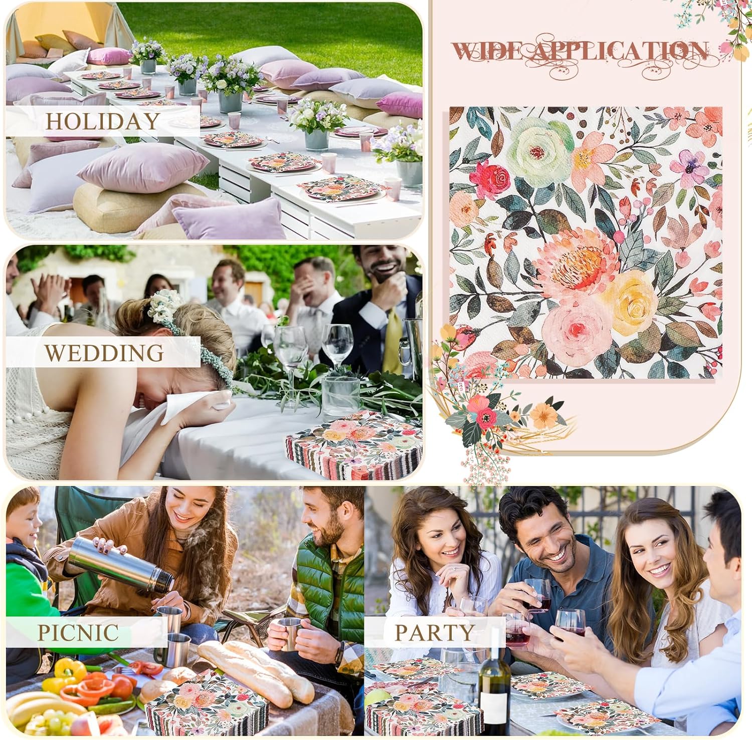 200Pcs Floral Paper Napkins for Home and Events