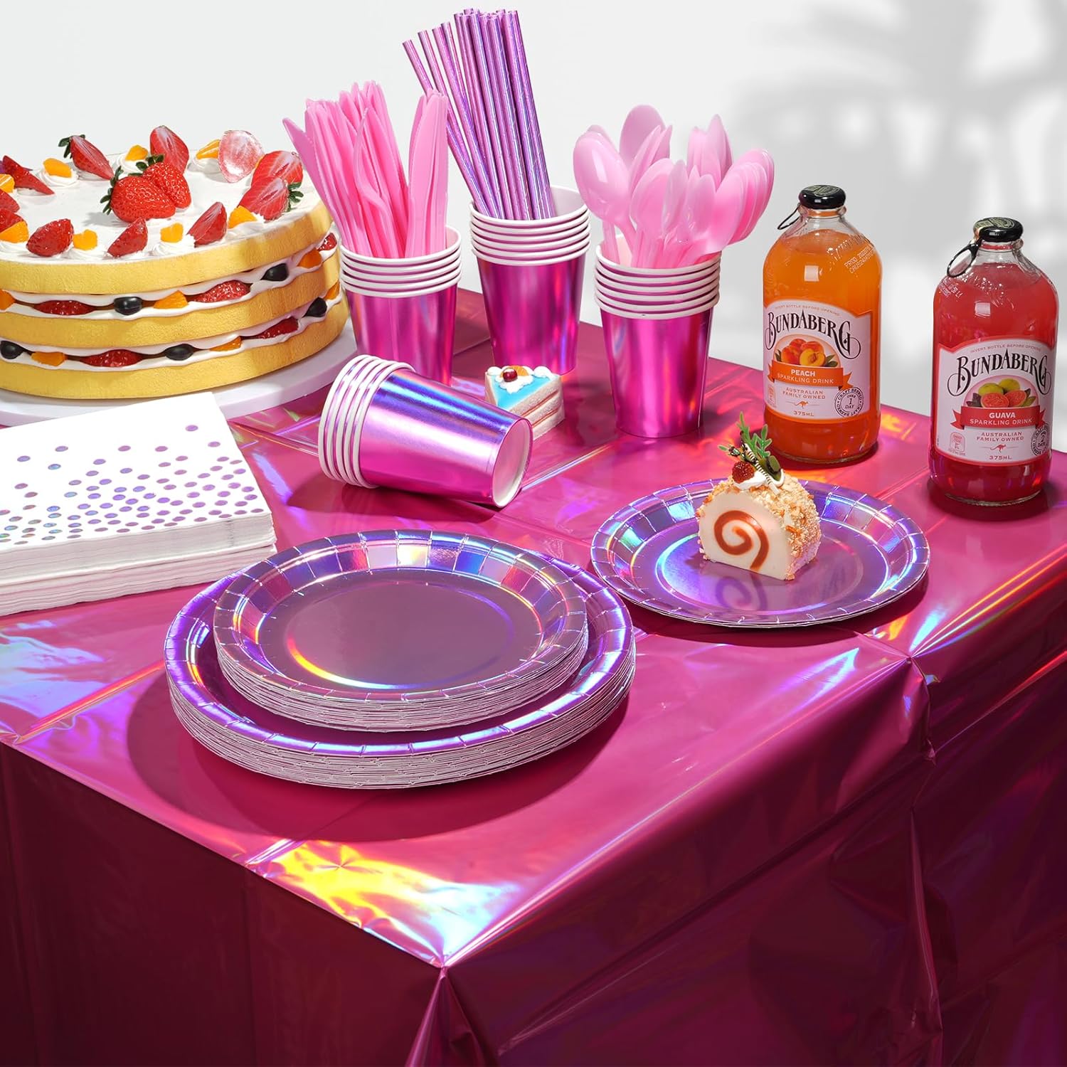 FunnyPars Iridescent Pink Party Plates Set for 25 Guests