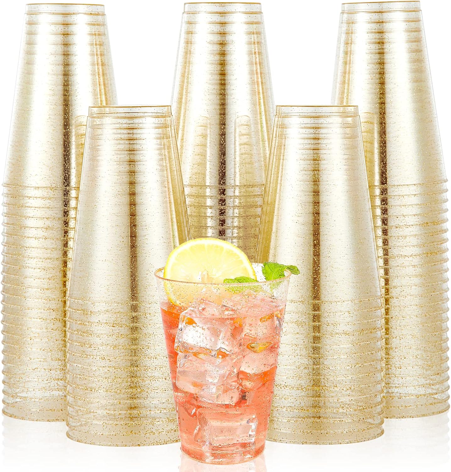 JOLLY CHEF 100 Pack 14 oz Gold Glitter Plastic Cups