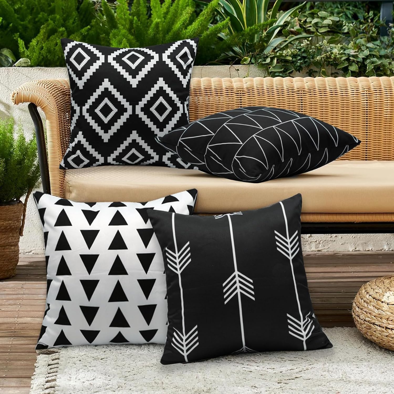 Waterproof Throw Pillow Covers Set of 4 18x18 Black and White