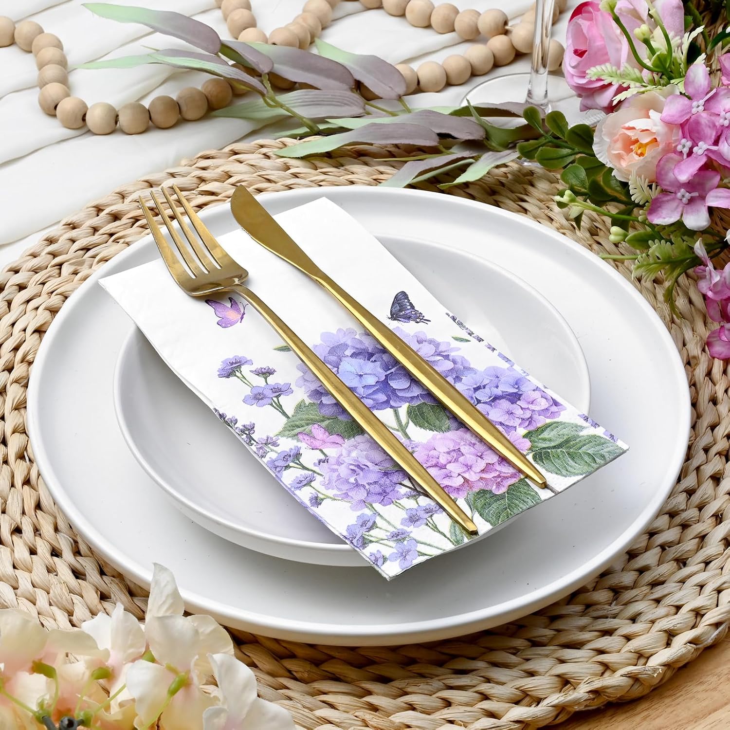 Homlouue 100PCS Floral Hydrangea Napkins
