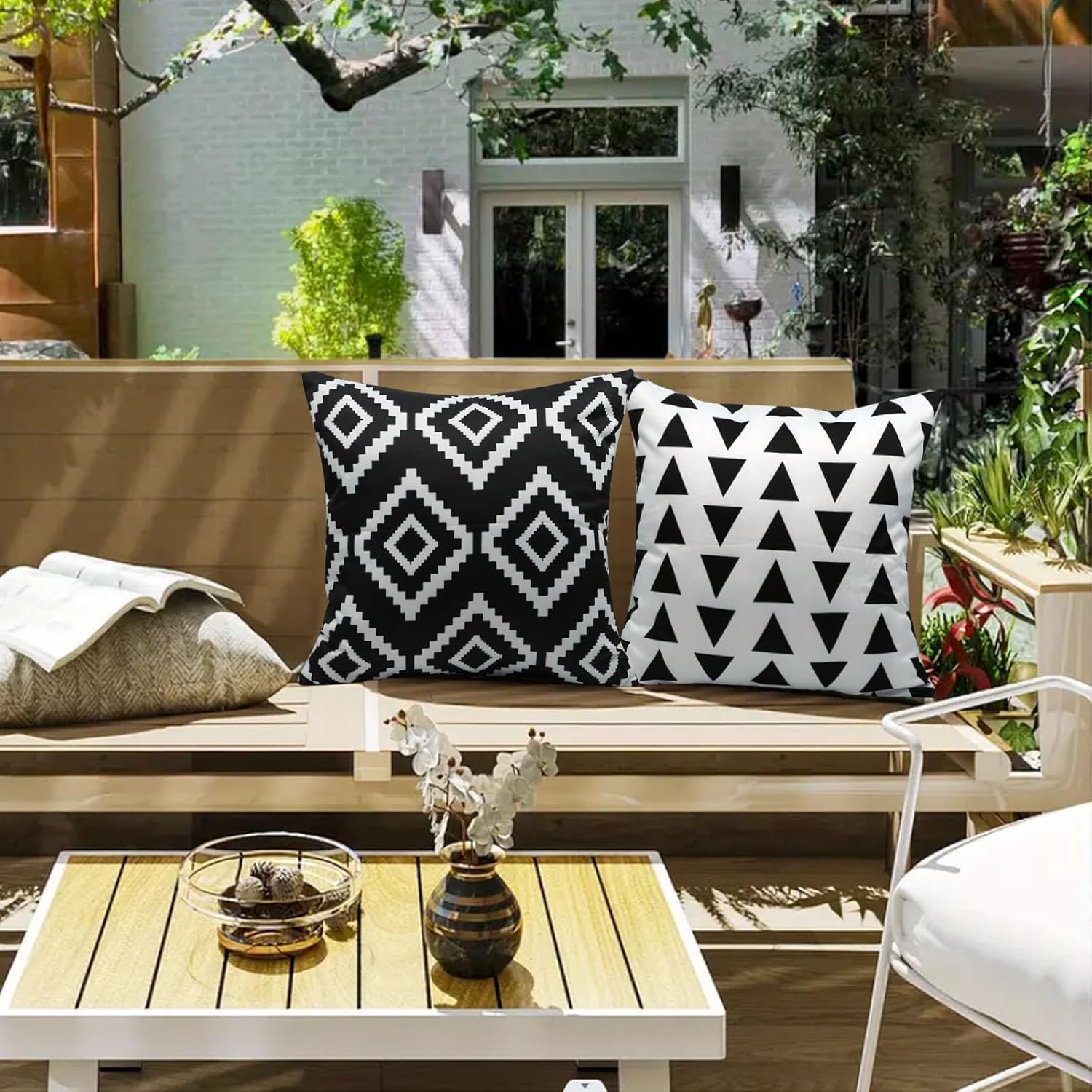 Waterproof Throw Pillow Covers Set of 4 18x18 Black and White