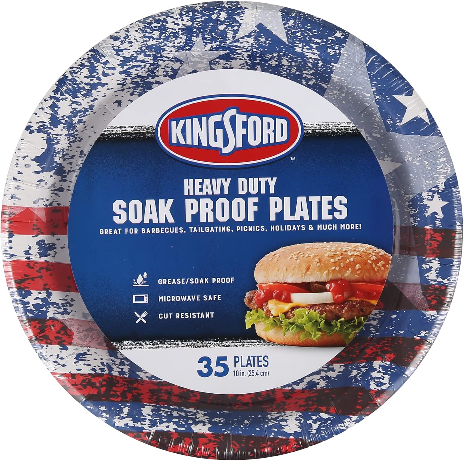 Kingsford Heavy Duty Soak Proof Plates 35 Count American Flag