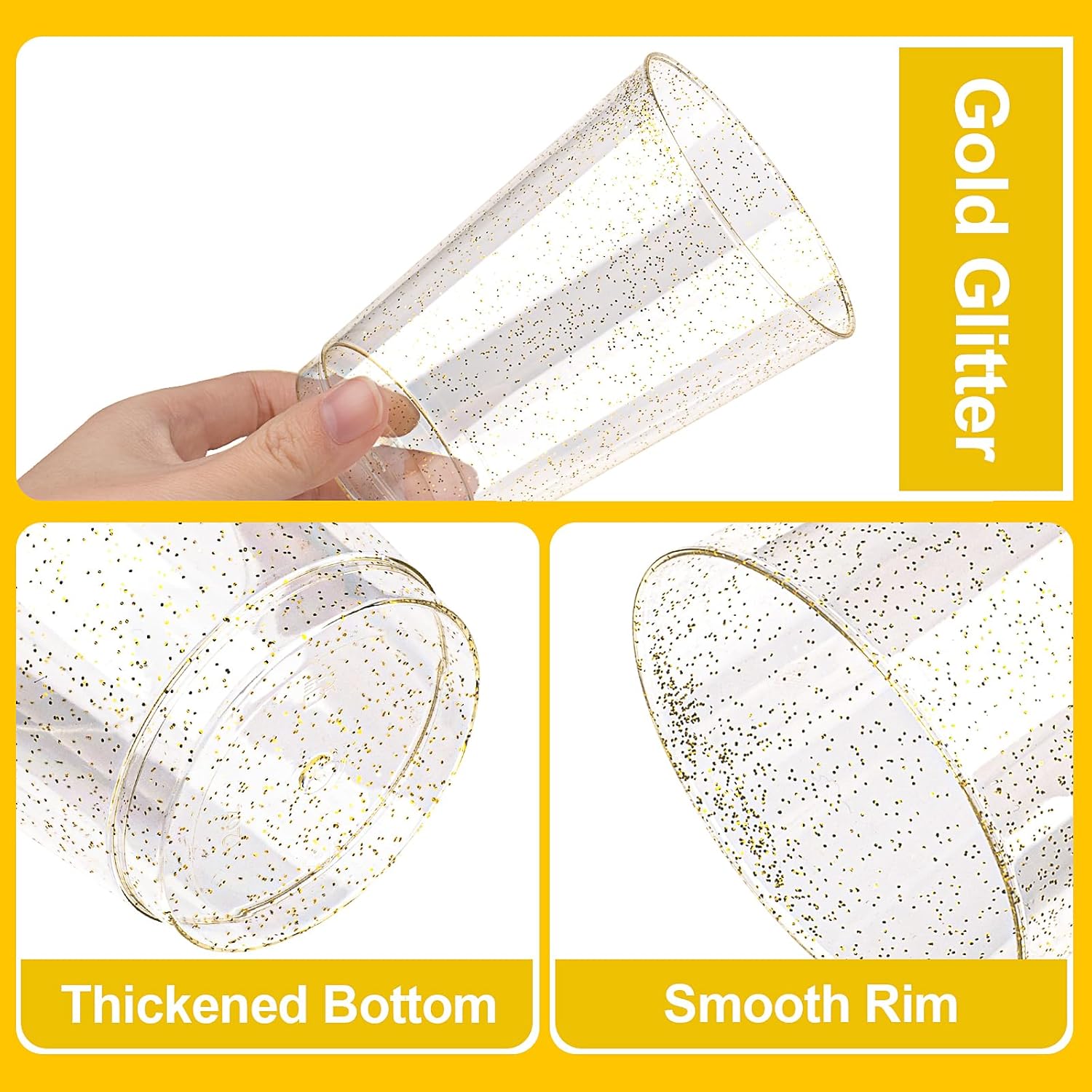 12oz Gold Glitter Disposable Cups 100 Pack