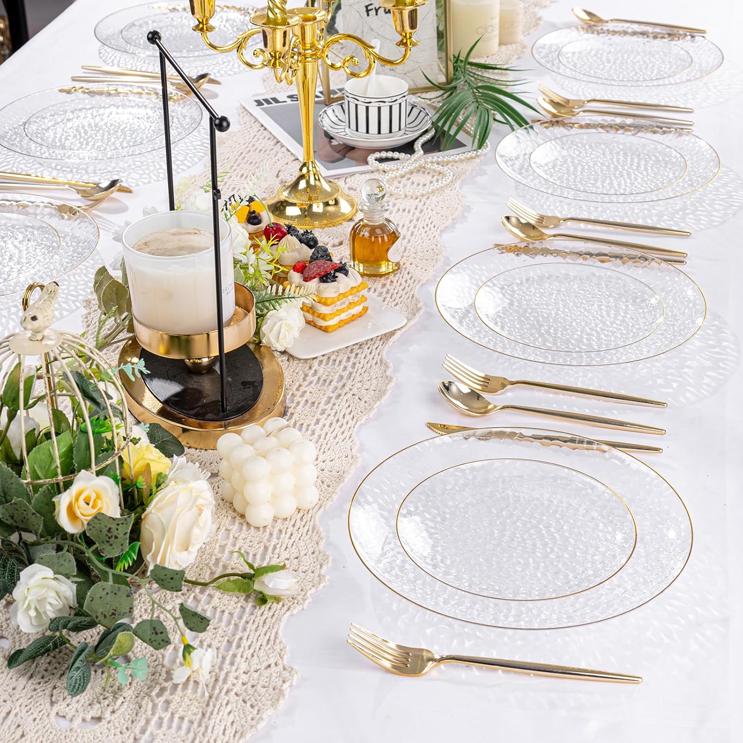 Rubtlamp 100Pcs Clear Gold Plastic Plates Set