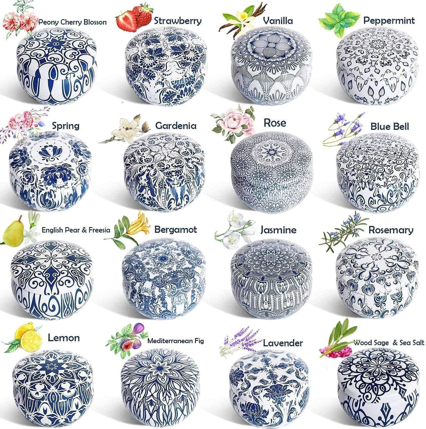 Set of 16 Travel Tin Jar Candles for Home
