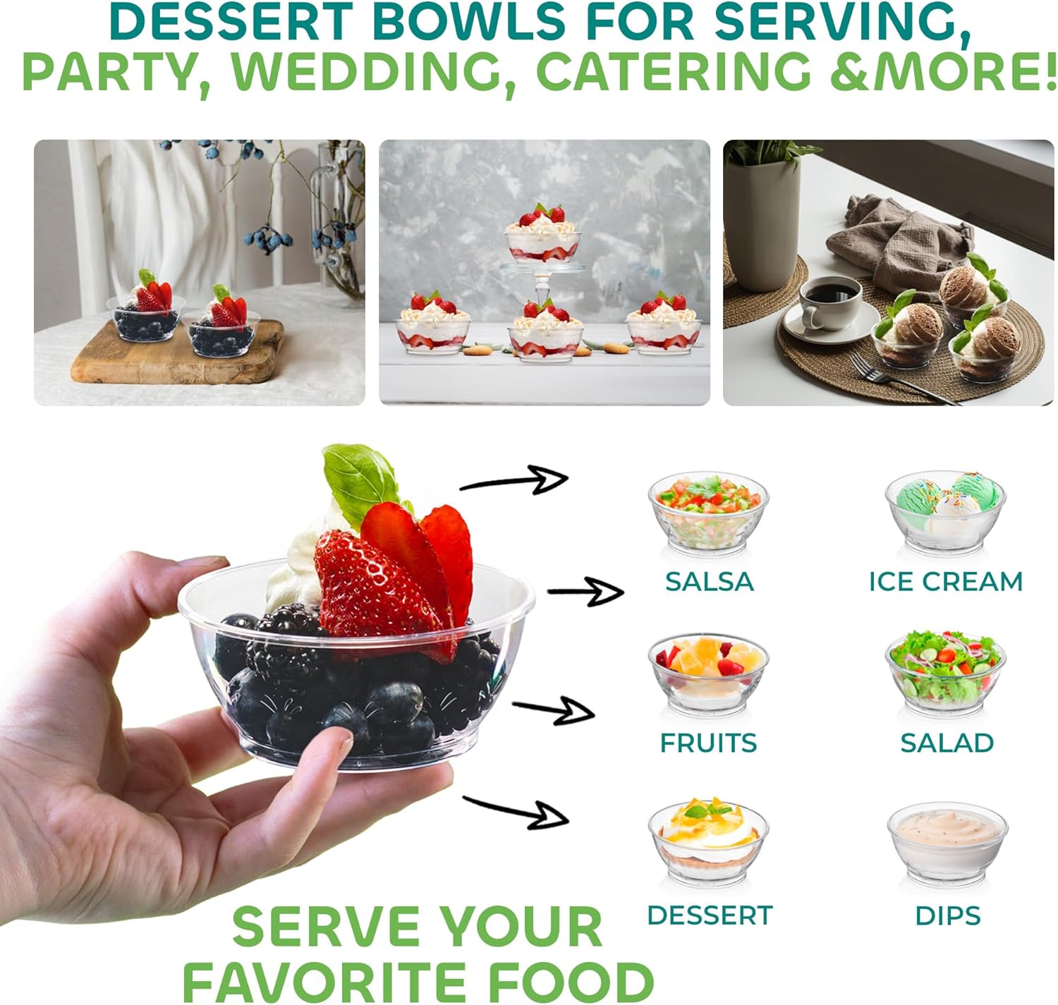 JoyServe Clear Mini Plastic Bowls 50 Pack 6 Oz