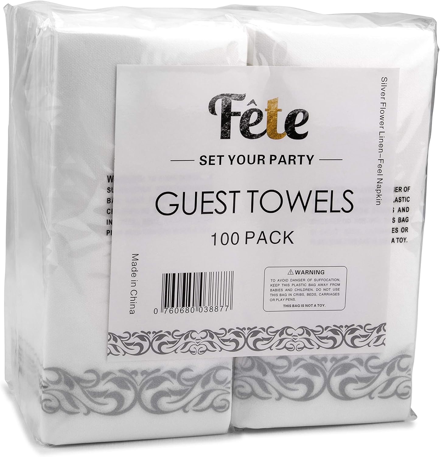 Fete Decorative Hand Towels 100 Silver Flower Napkins