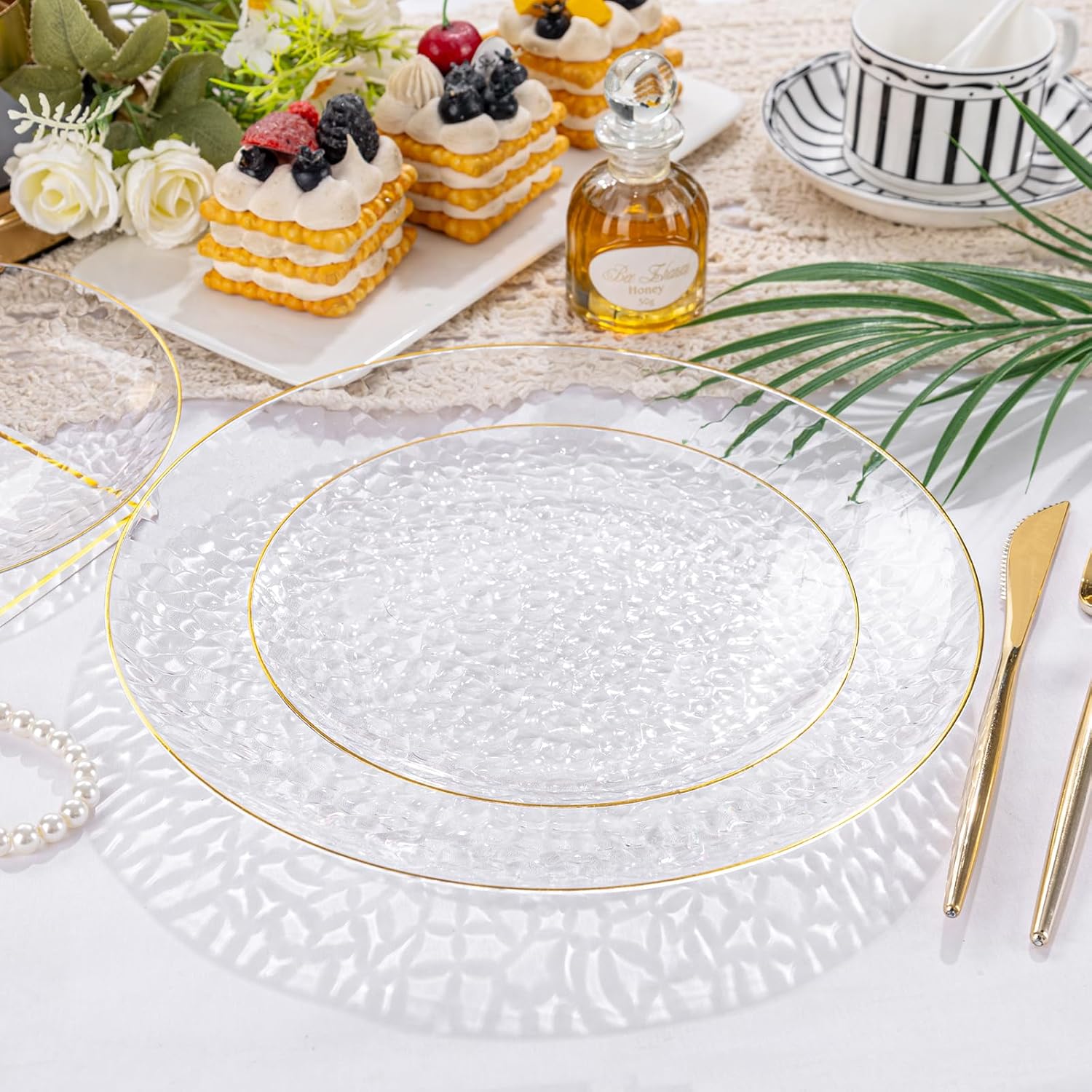 Rubtlamp 100Pcs Clear Gold Plastic Plates Set