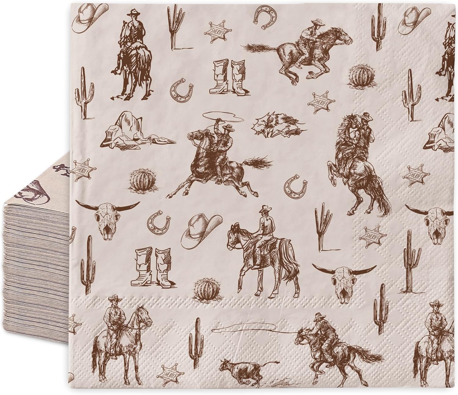 Western Cowboy Brown Paper Napkins 50Pcs Set