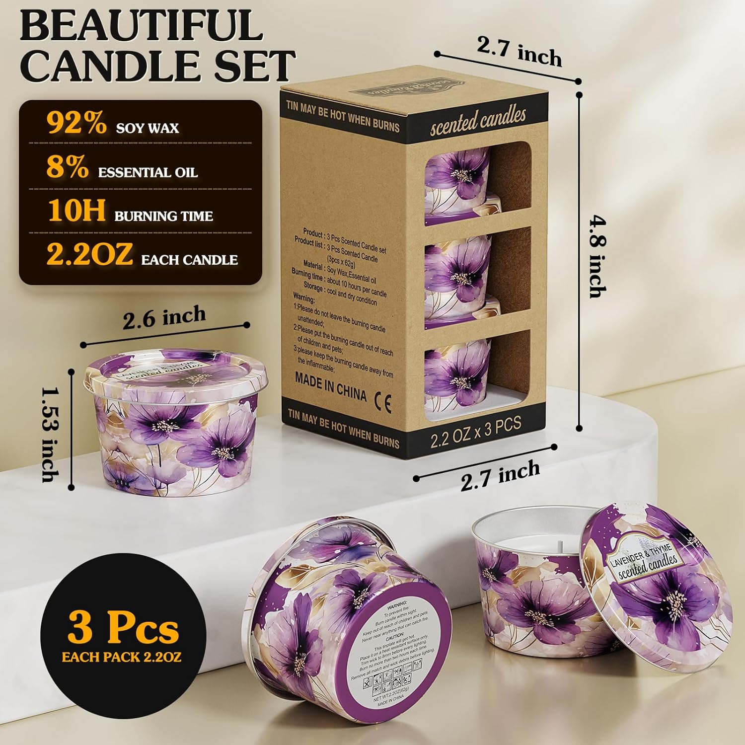 3-Pack Aromatherapy Candles - Lavender Thyme Travel Size