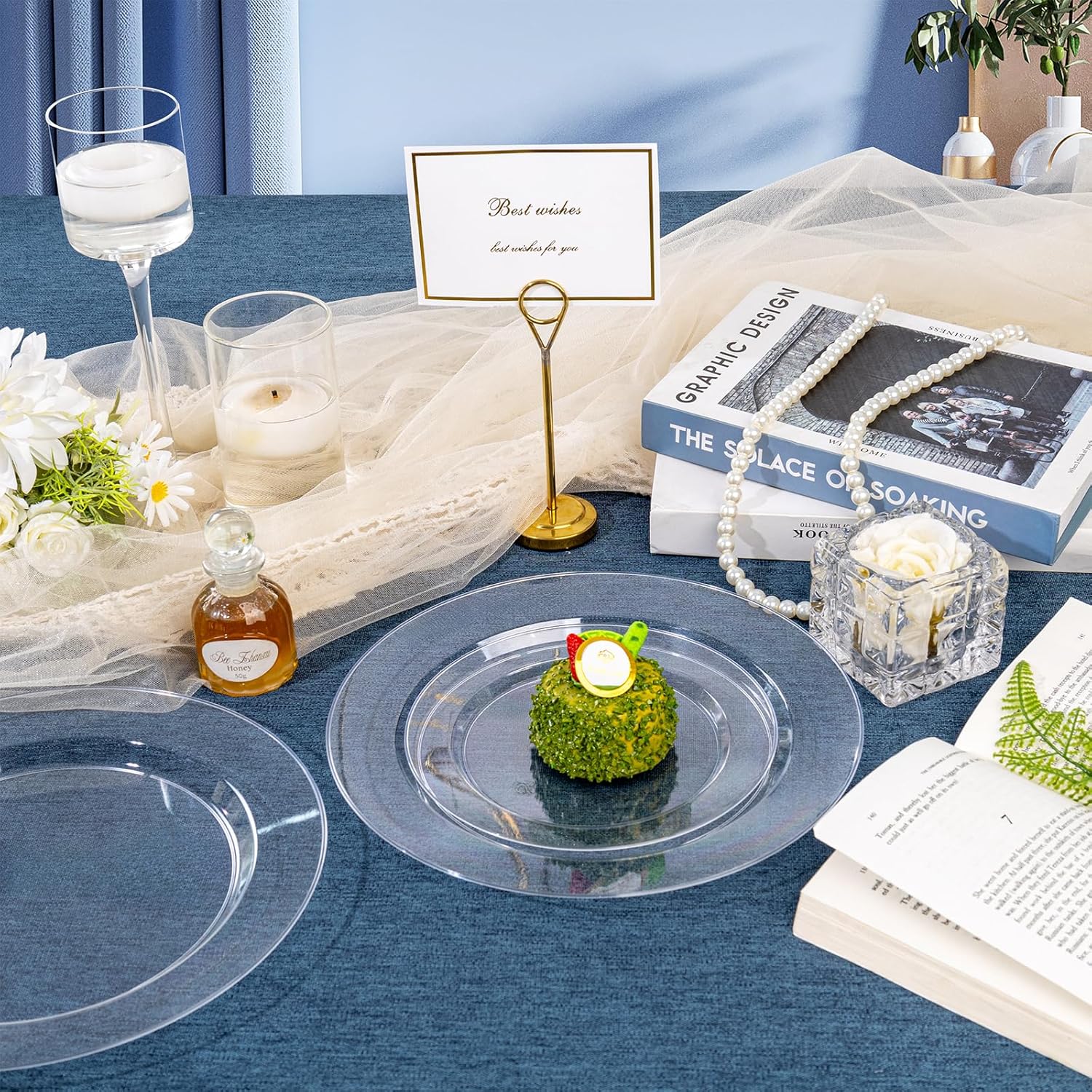 FLOWERCAT 200PCS Clear Plastic Plates for Parties