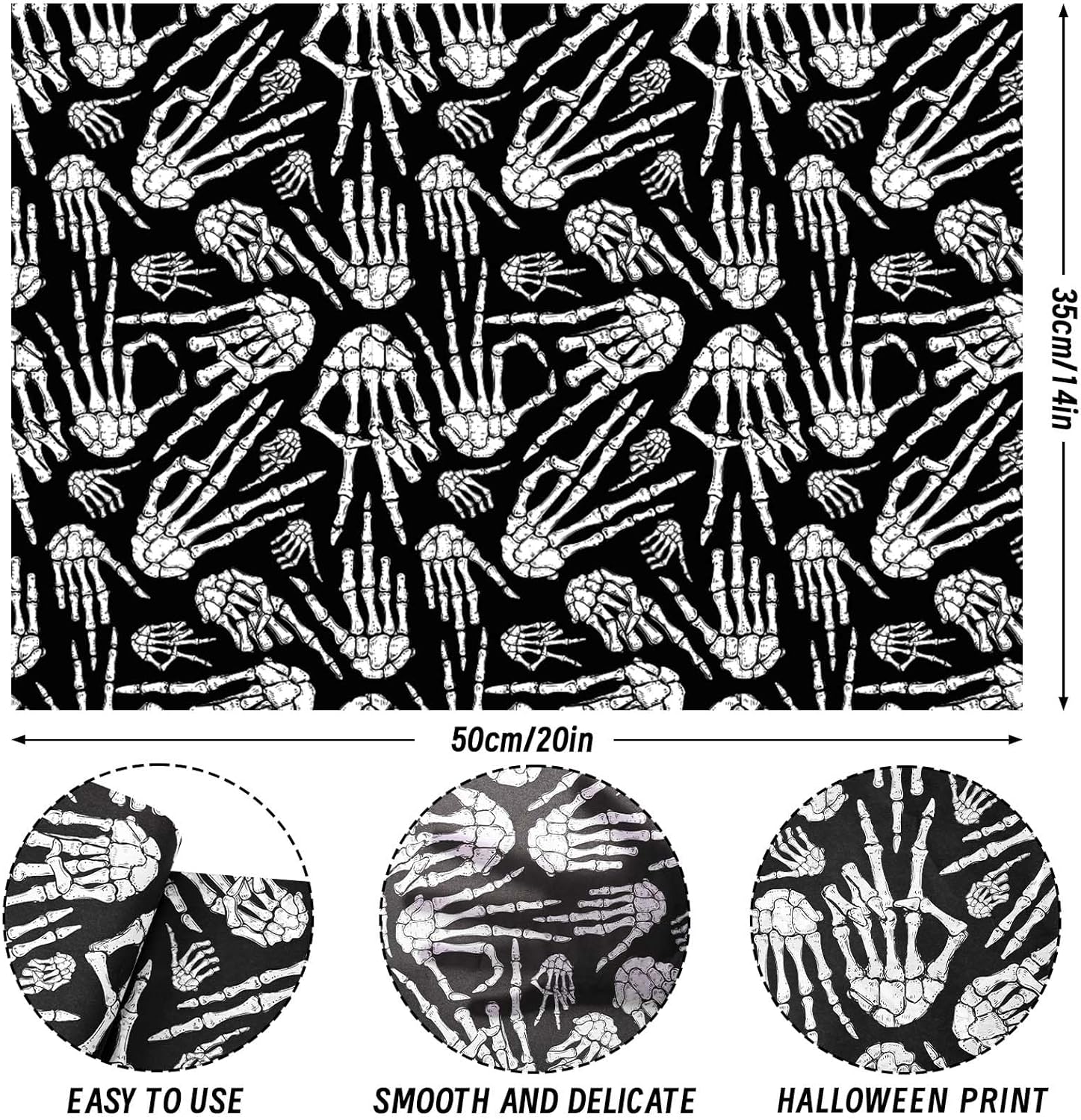 100 Sheets Halloween Tissue Paper 20x14 Inches Skeleton Design