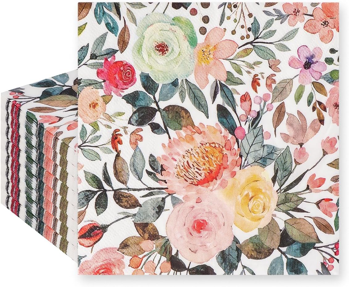 200Pcs Floral Paper Napkins for Home and Events