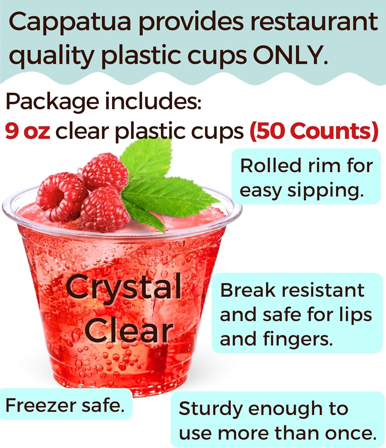 9 Oz Clear Plastic Cups 50 Pack for Parties