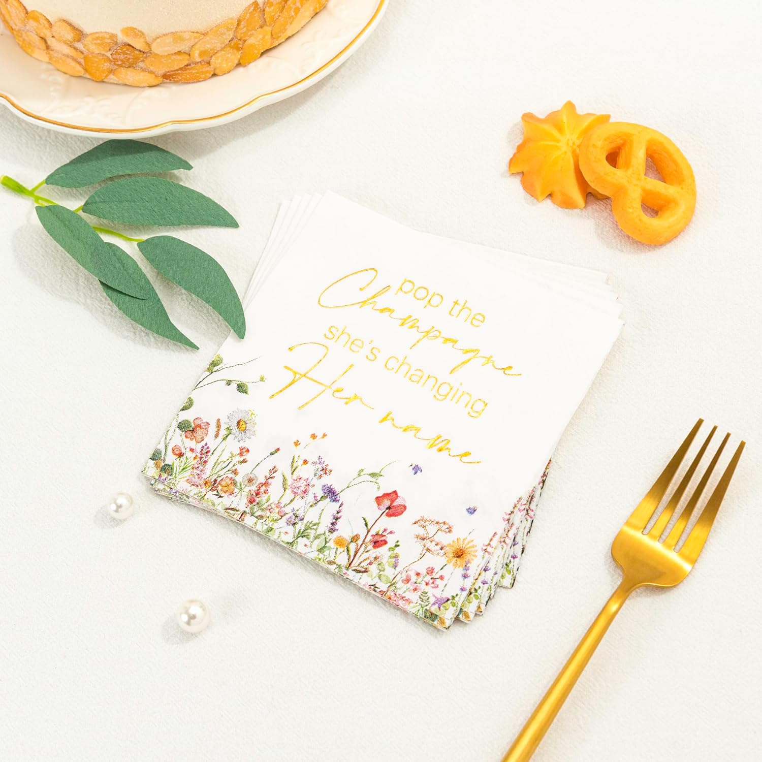Crisky Bridal Shower Napkins Gold Foil Design 3 Ply 50 Count