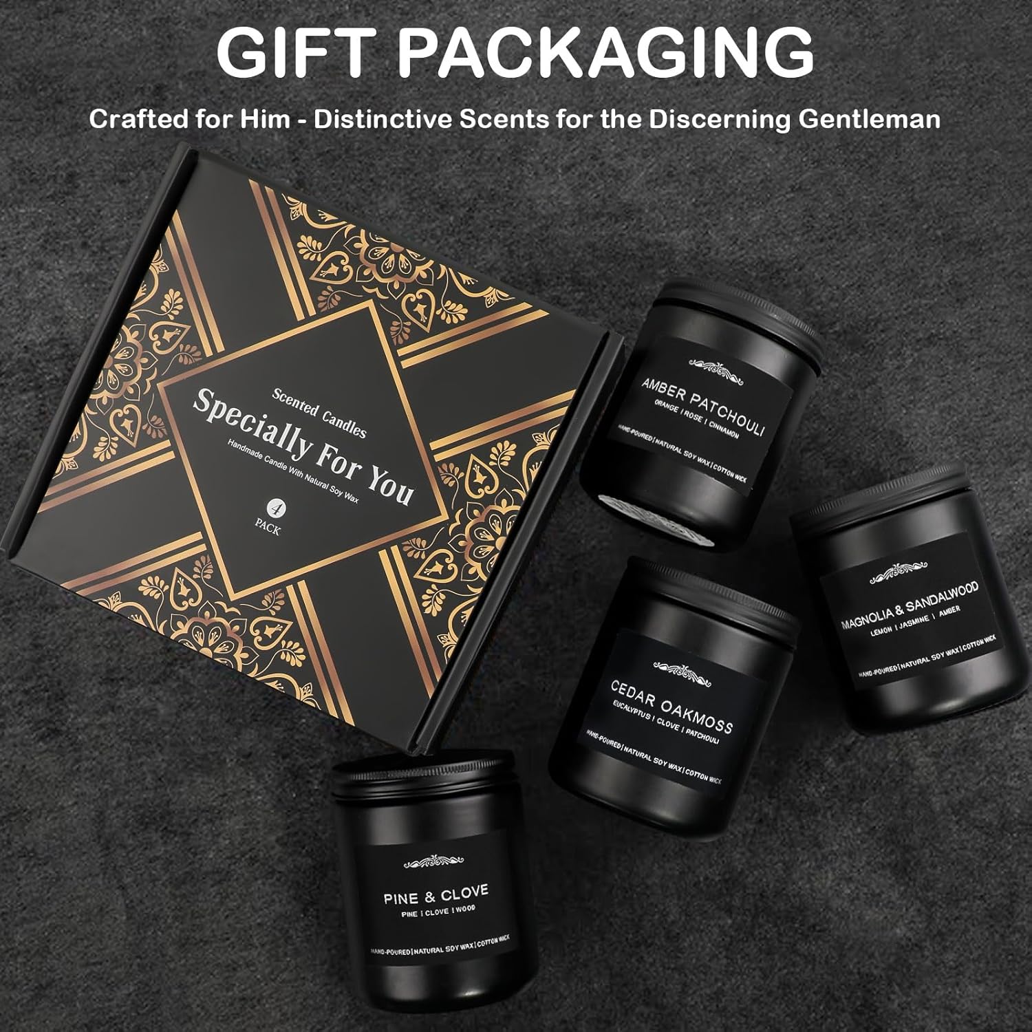 Feibao Men Scented Candle Set - 4 Pack Black Jar Candles