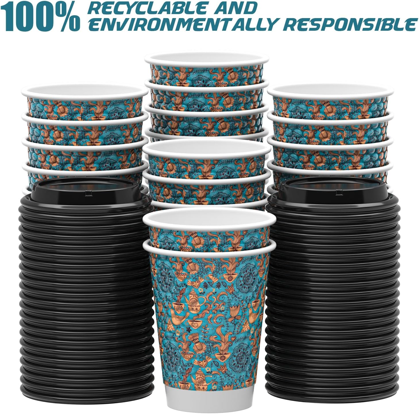Qunclay Disposable Paper Coffee Cups with Lids 12 oz