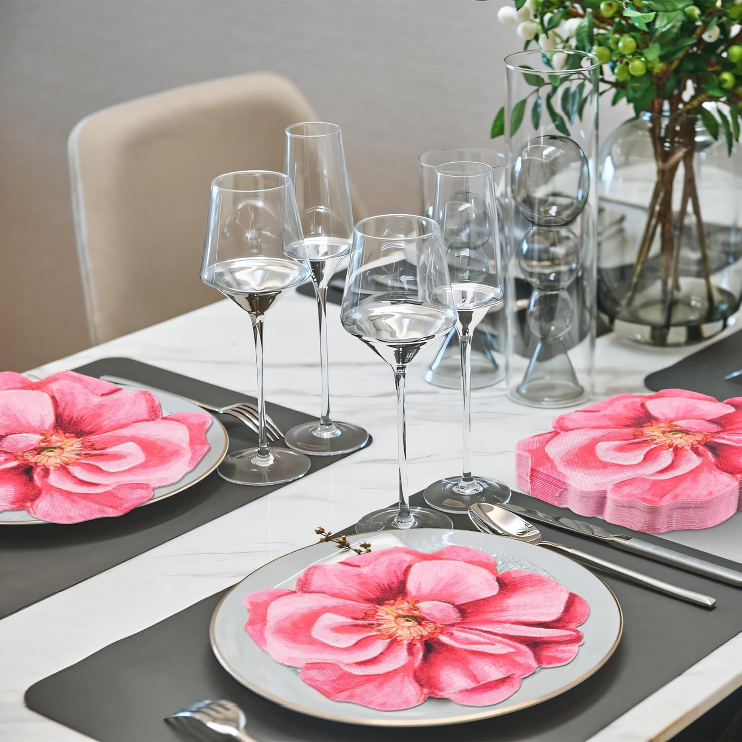 100Pcs Pink Flower Shaped Disposable Napkins for Parties and Events