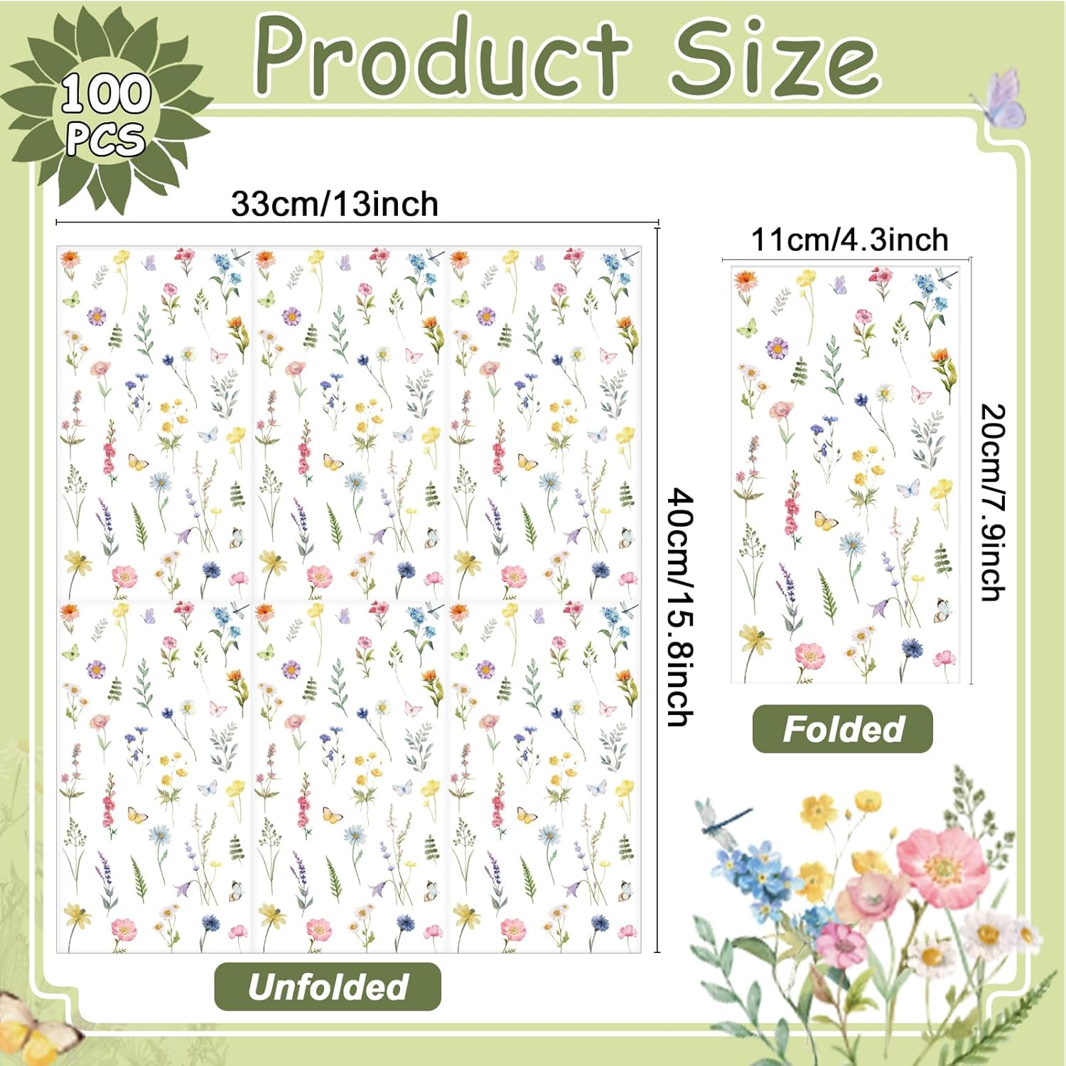100Pcs Wildflower Napkins for Parties and Weddings