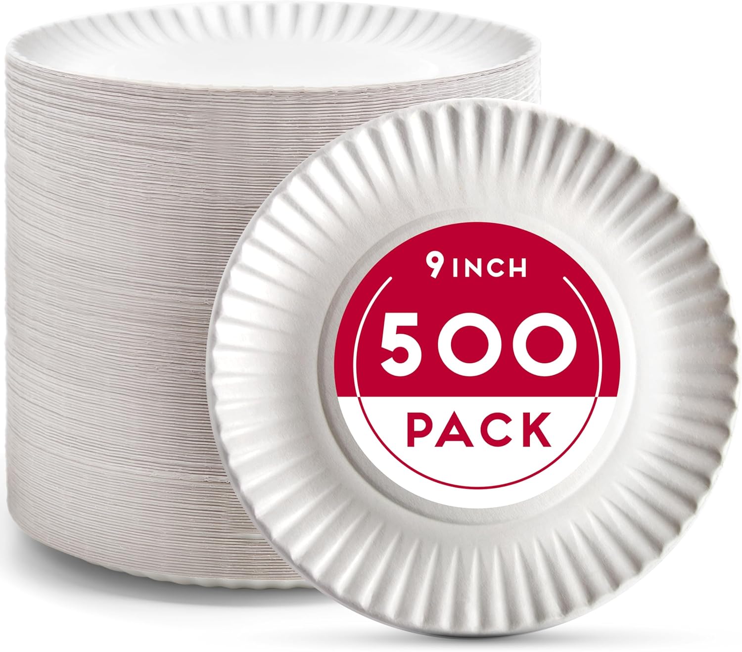 Alitte 9-Inch Disposable Paper Plates 500 Count Bulk Pack