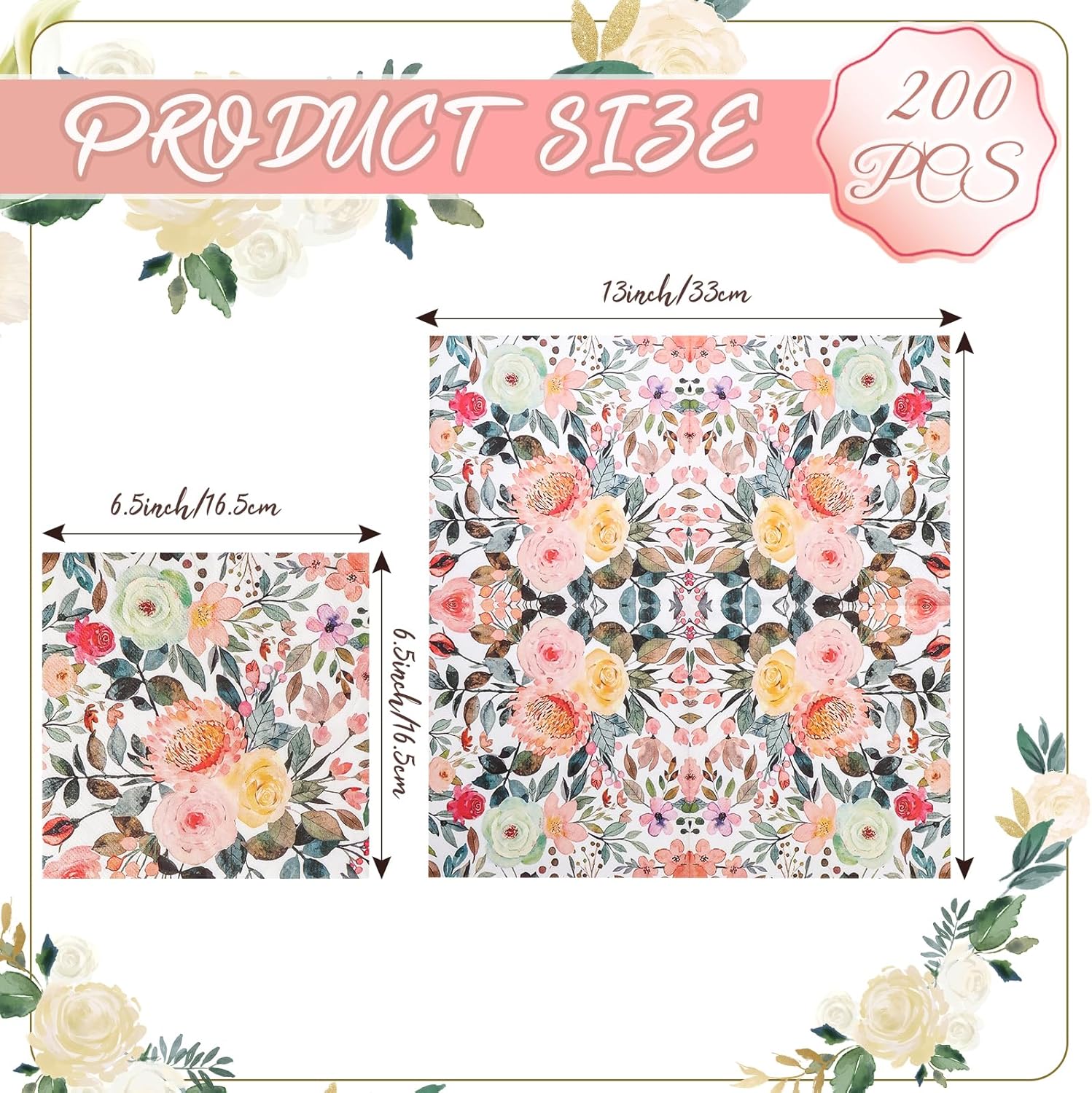 200Pcs Floral Paper Napkins for Home and Events