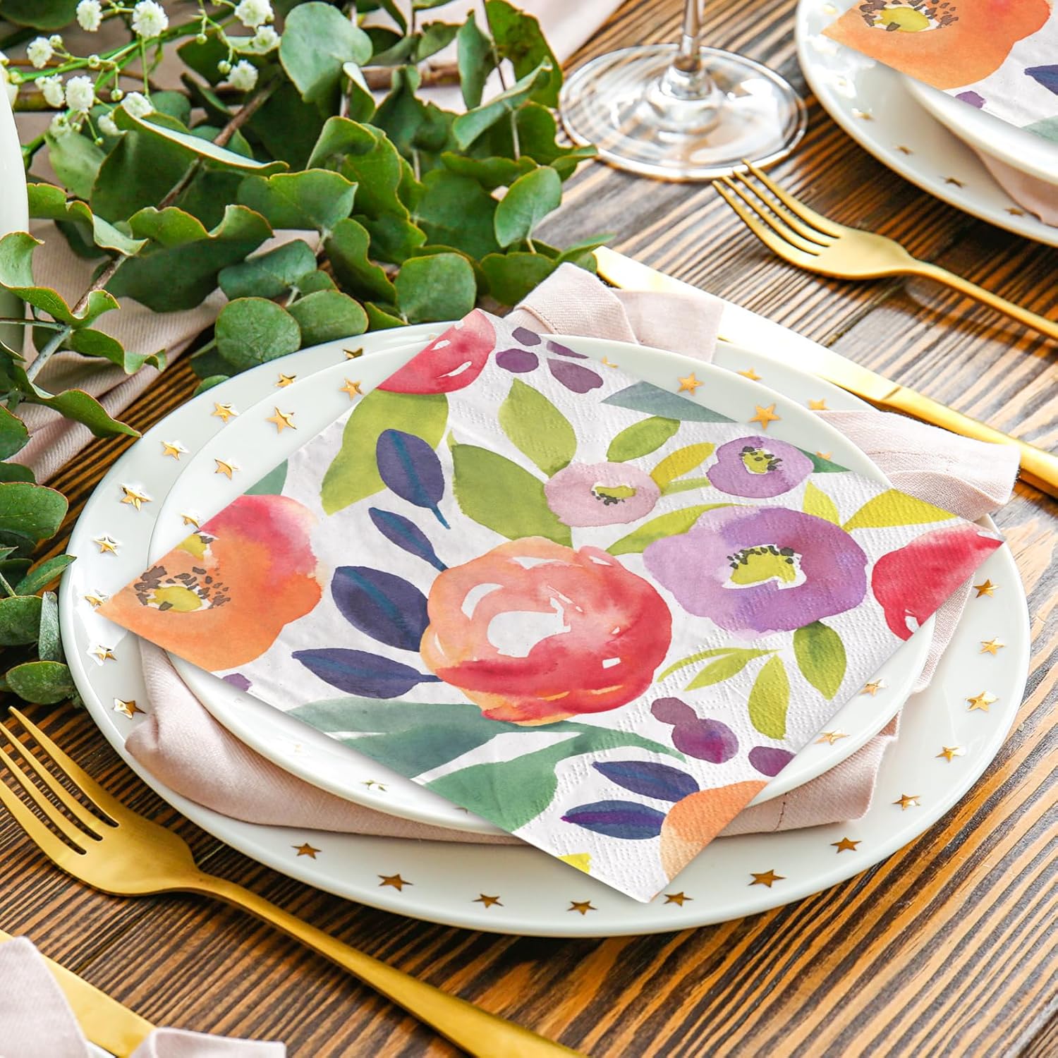 80Pcs Floral Watercolor Dinner Napkins