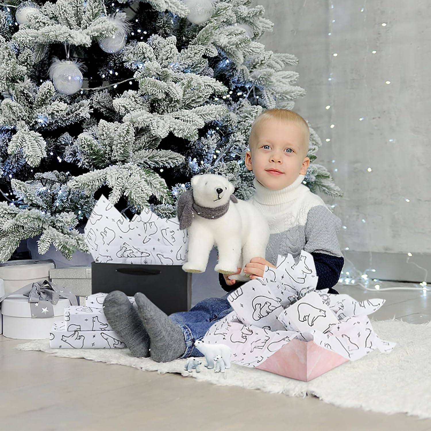 MR FIVE 100 Sheets Black Polar Bear Tissue Paper Bulk