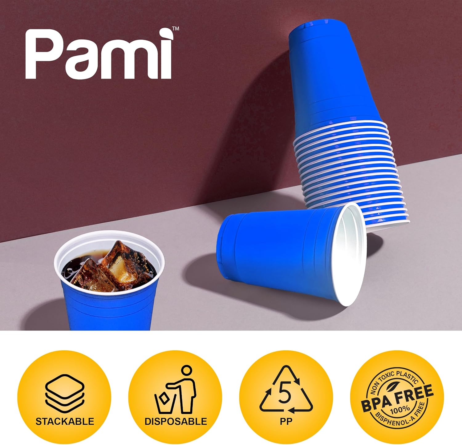 PAMI Blue Plastic Party Cups 30 Pack 16oz
