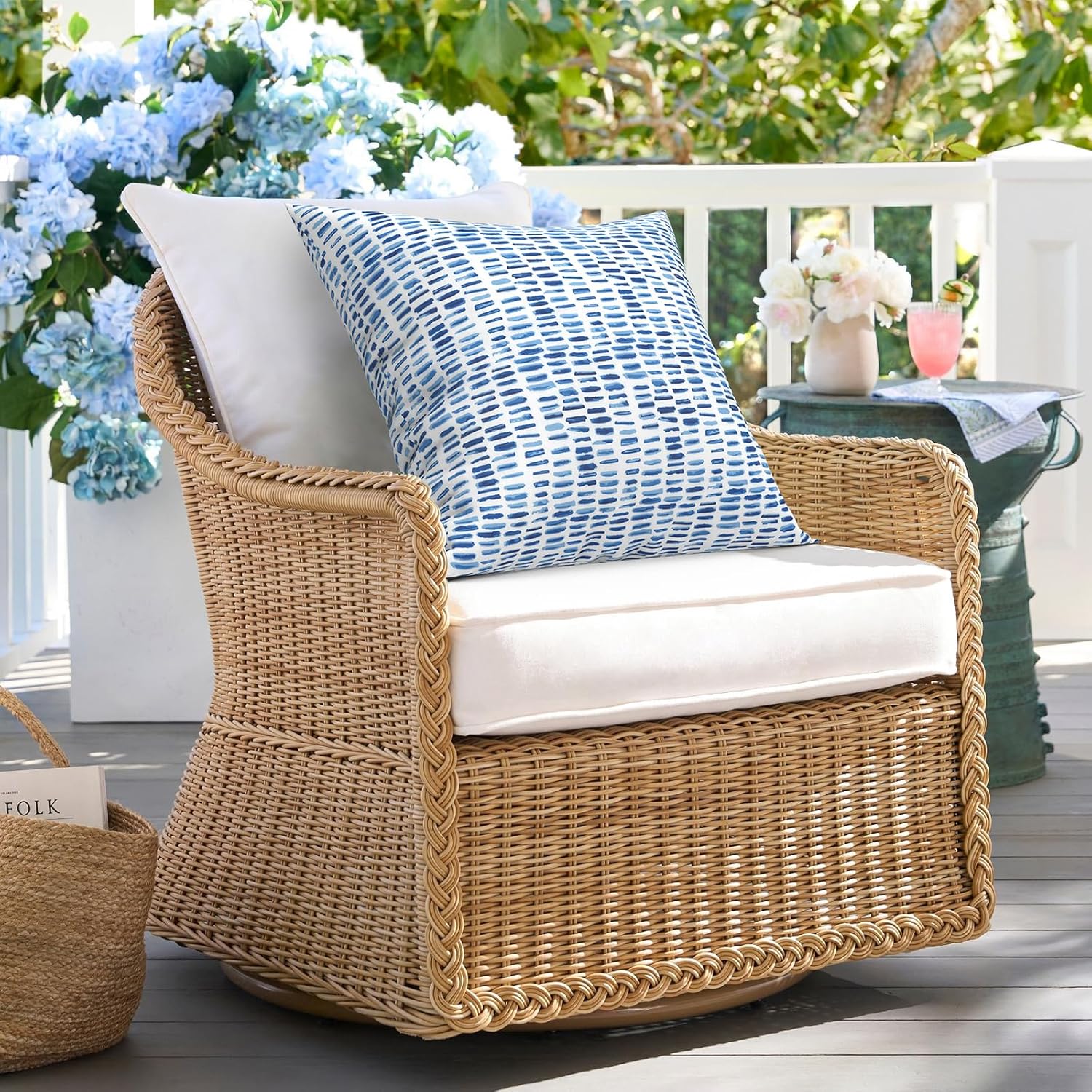 Pack of 2 Waterproof Patio Pillows with Inserts Pebble Blue 18x18 In