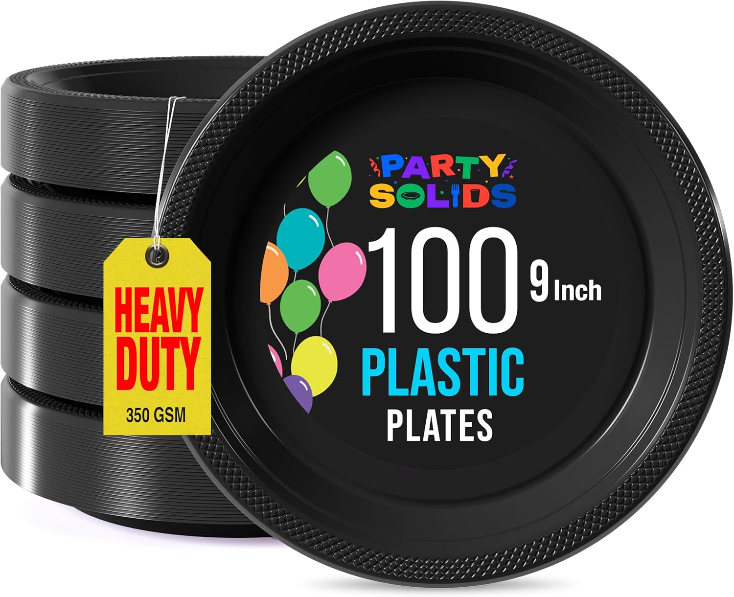 Exquisite 9 Inch Black Plastic Plates 100 Pcs Set