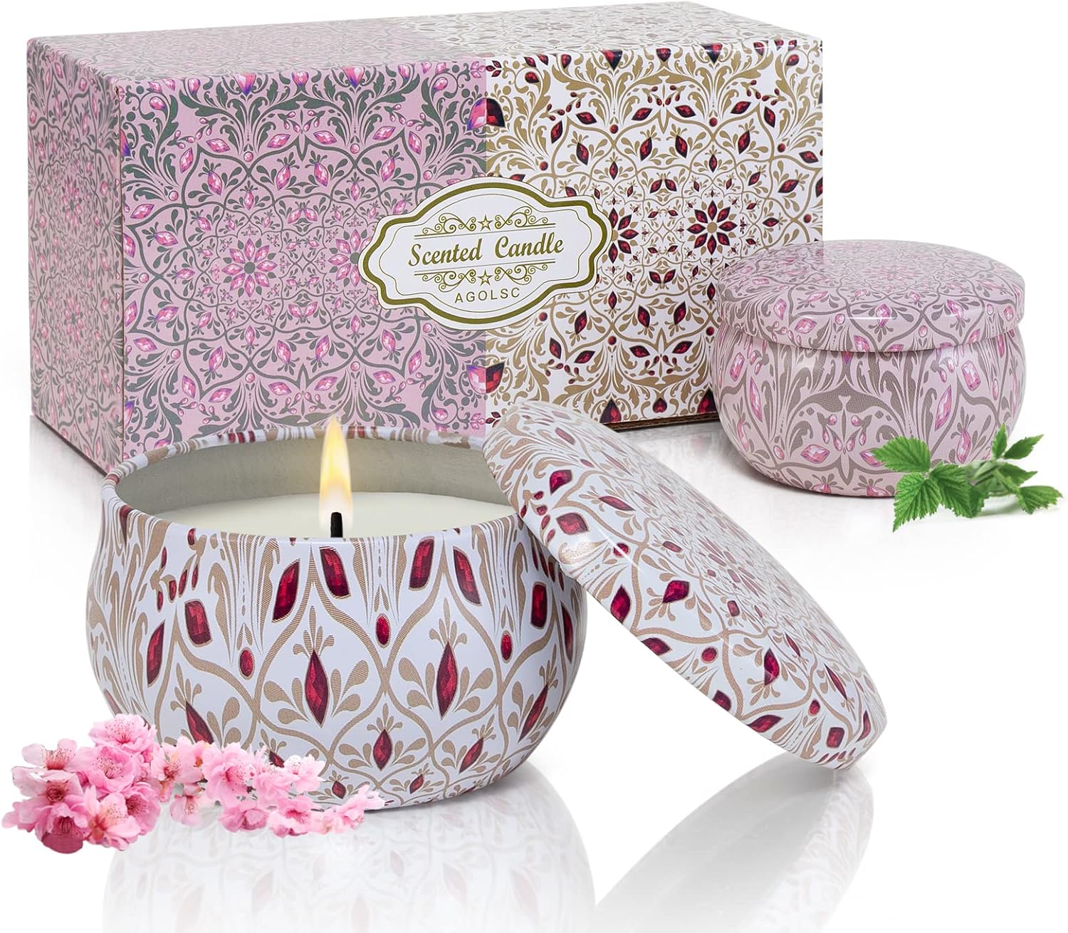 AGOL Aromatherapy Candles 2 Pack Natural Floral Cherry Vanilla Set