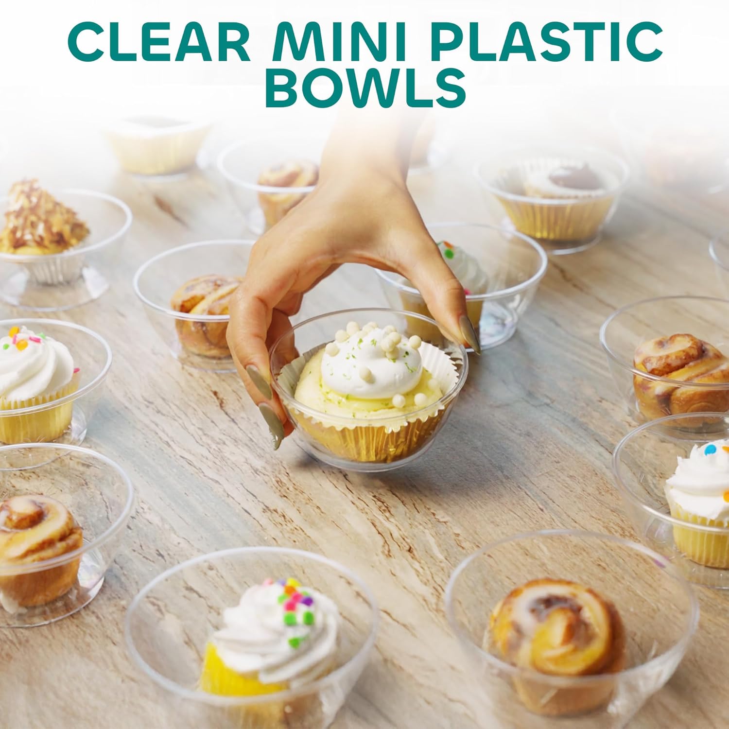 JoyServe Clear Mini Plastic Bowls 50 Pack 6 Oz